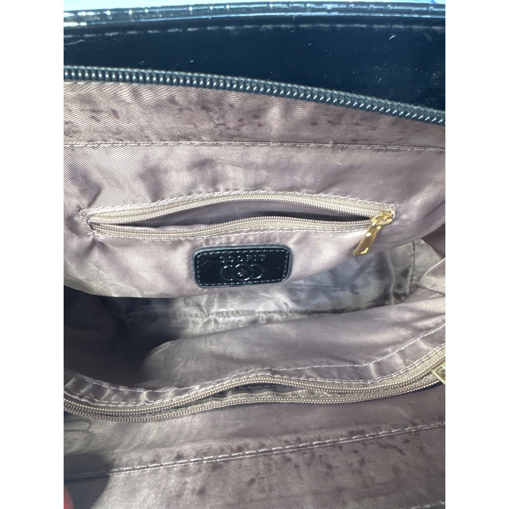 Coofin Black Patent Leather Handbag Purse With Gold-Tone Hardware & Dual Handles