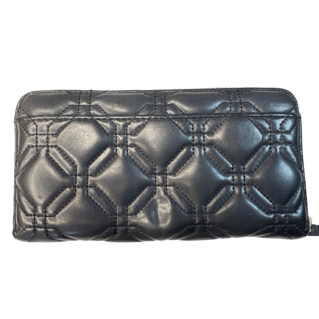 Kate Spade Black Quilted Leather Zip-Around Wallet With Polka Dot Interior
