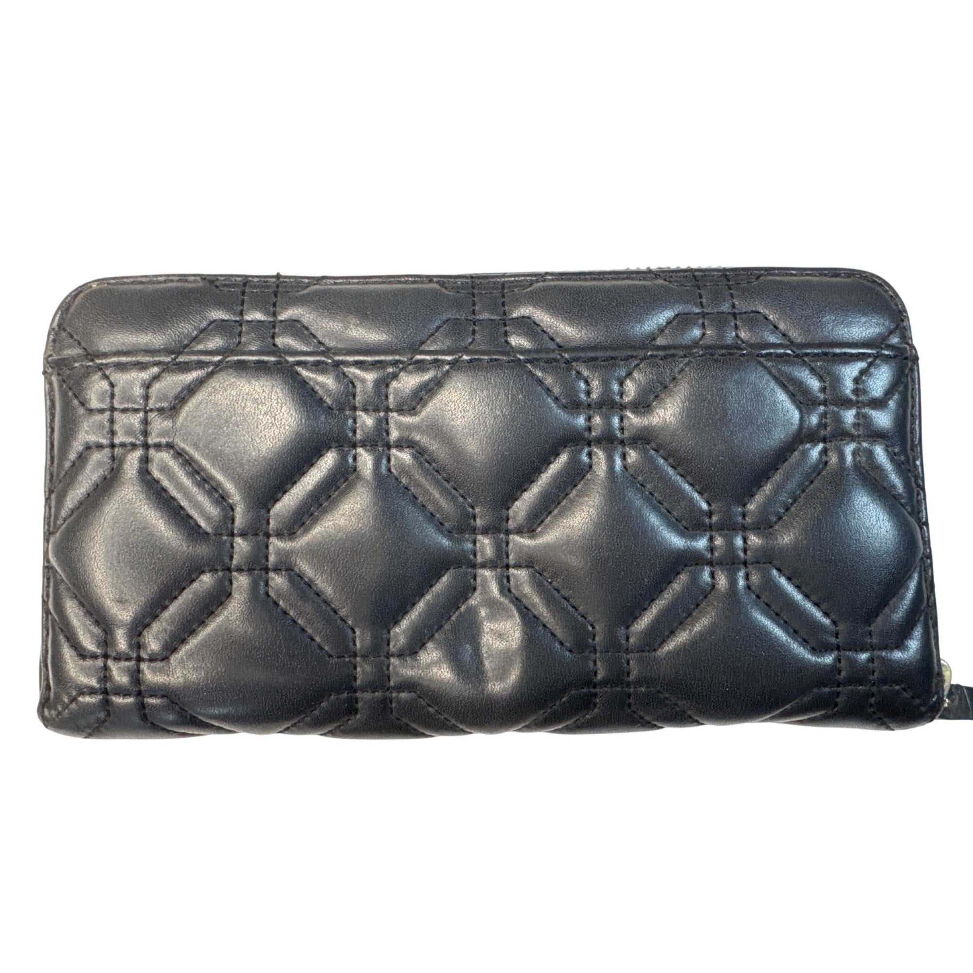 Kate Spade Black Quilted Leather Zip-Around Wallet With Polka Dot Interior