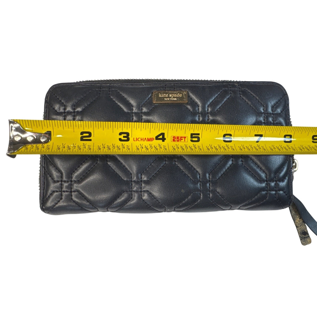 Kate Spade Black Quilted Leather Zip-Around Wallet With Polka Dot Interior