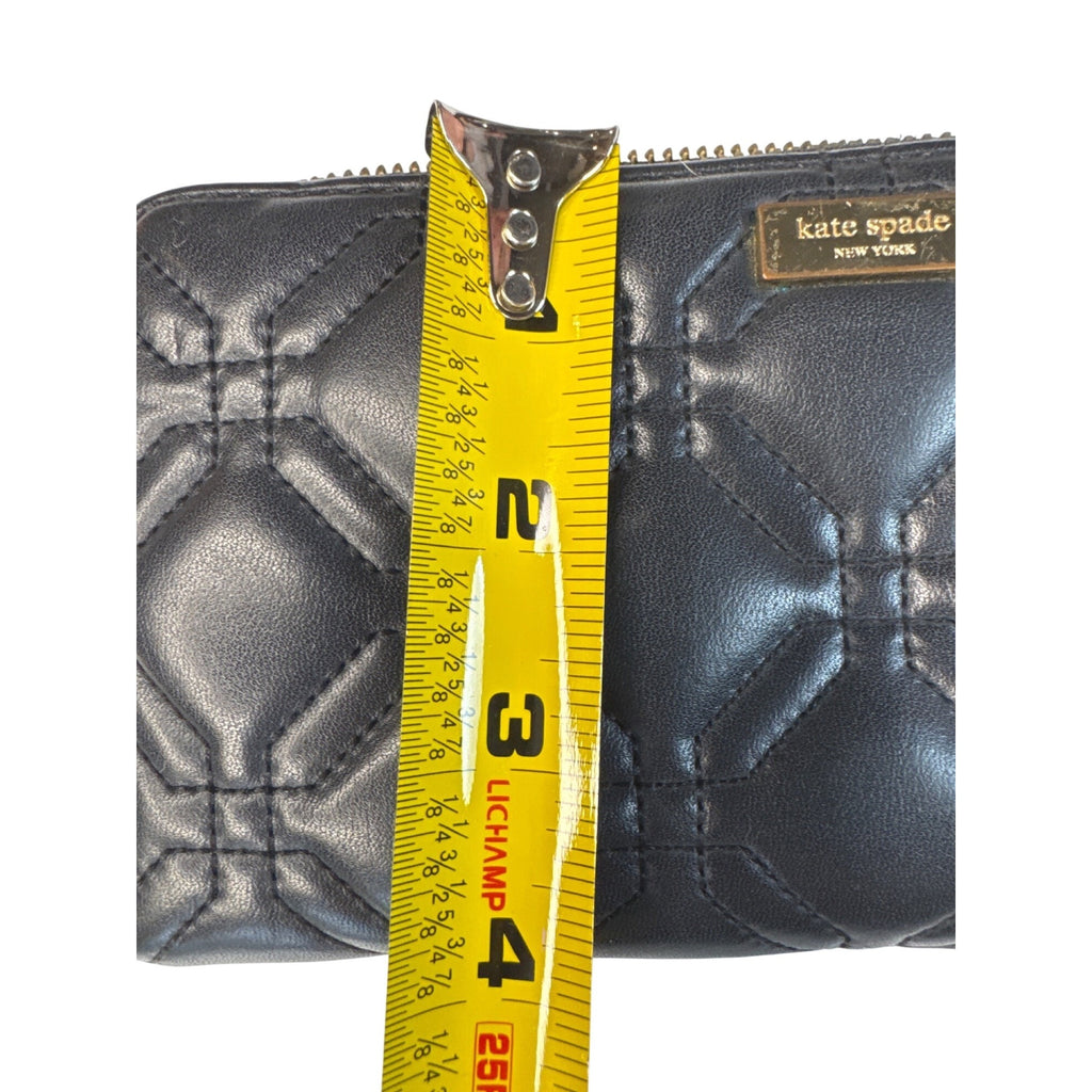 Kate Spade Black Quilted Leather Zip-Around Wallet With Polka Dot Interior