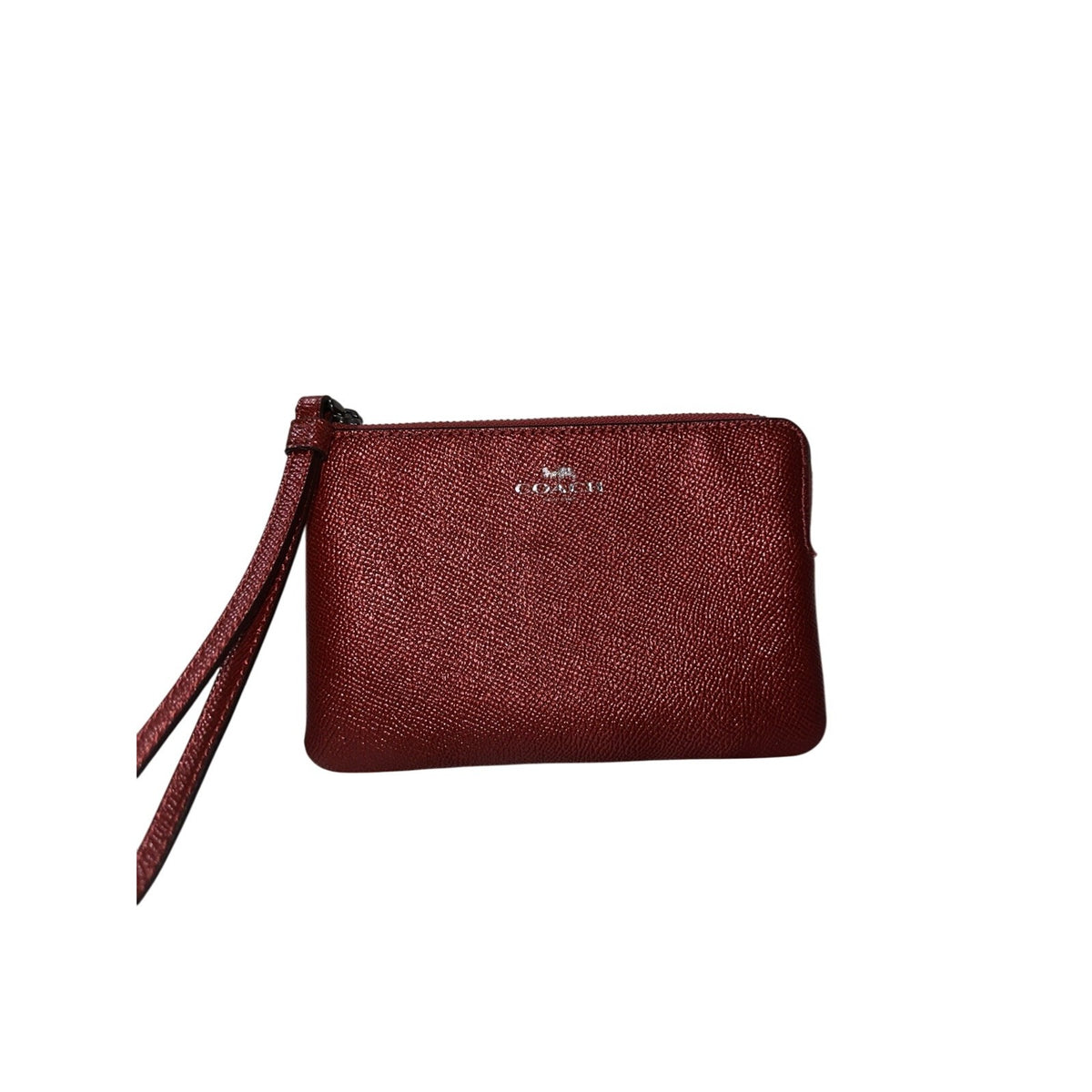 Coach Metallic Red Leather Wristlet With Zipper Closure & Interior Pockets