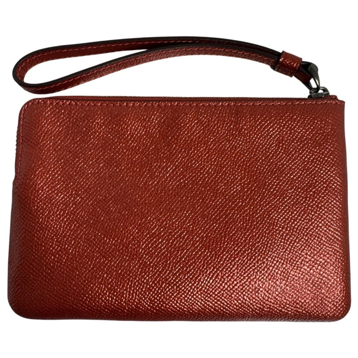 Coach Metallic Red Leather Wristlet With Zipper Closure & Interior Pockets
