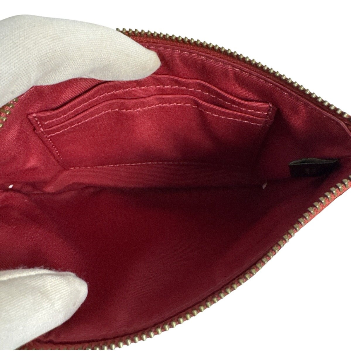 Coach Metallic Red Leather Wristlet With Zipper Closure & Interior Pockets