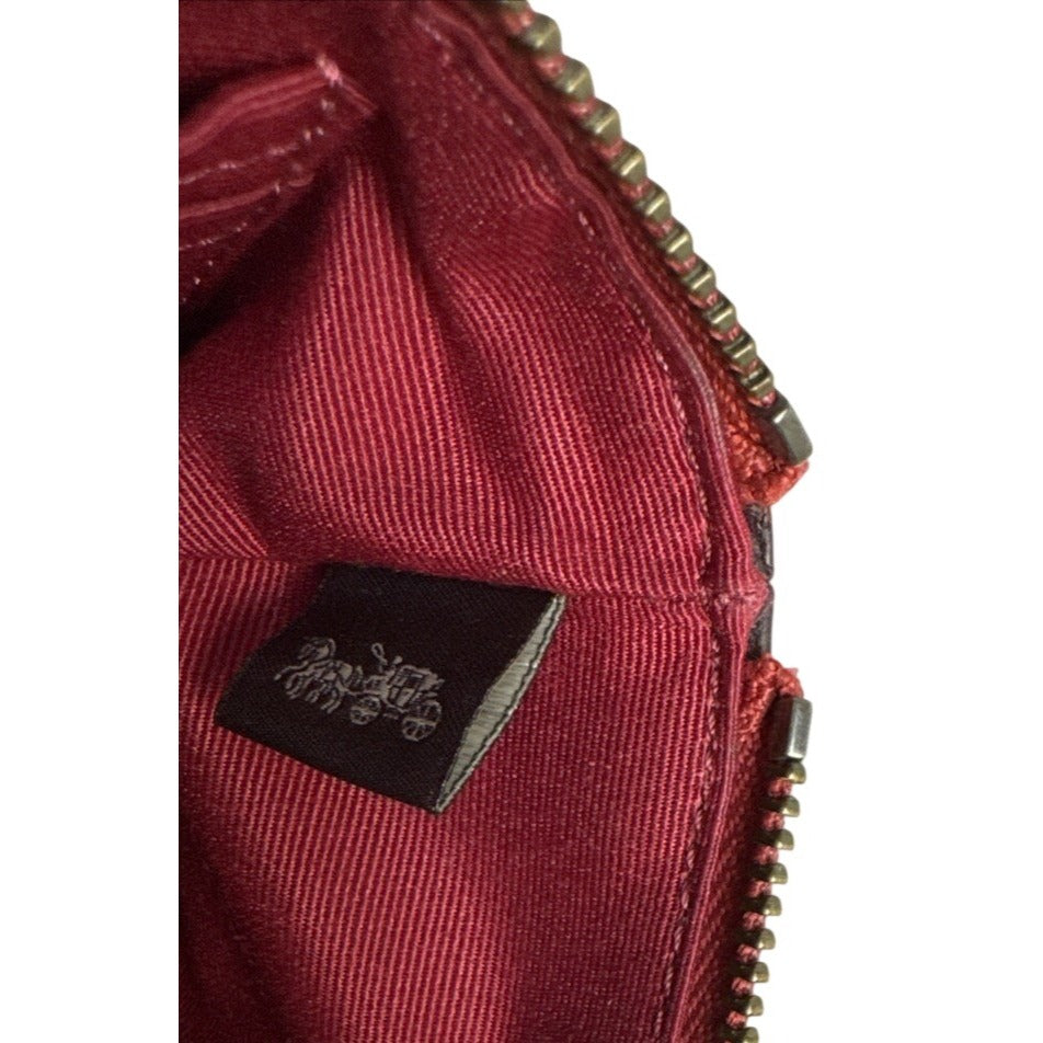 Coach Metallic Red Leather Wristlet With Zipper Closure & Interior Pockets