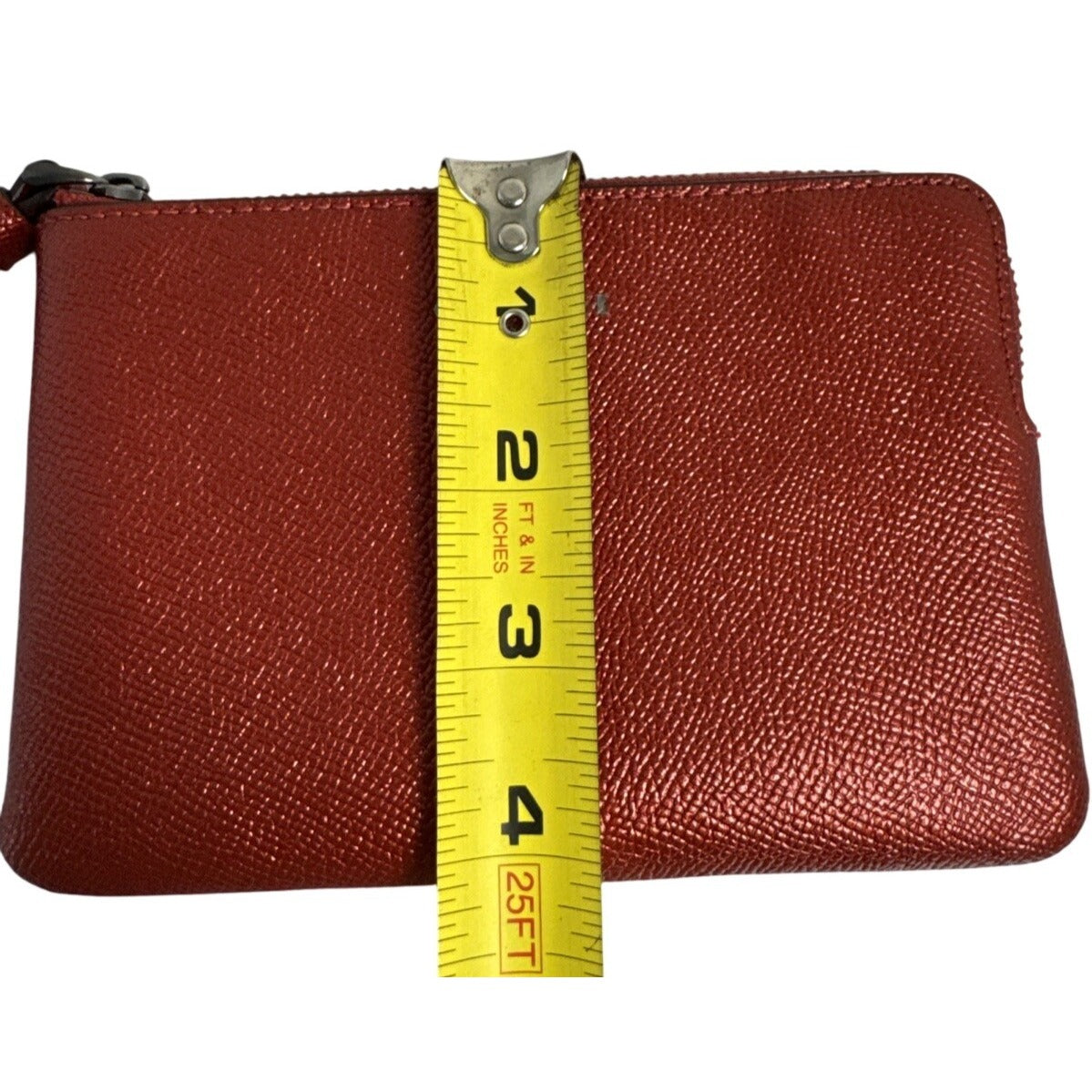 Coach Metallic Red Leather Wristlet With Zipper Closure & Interior Pockets