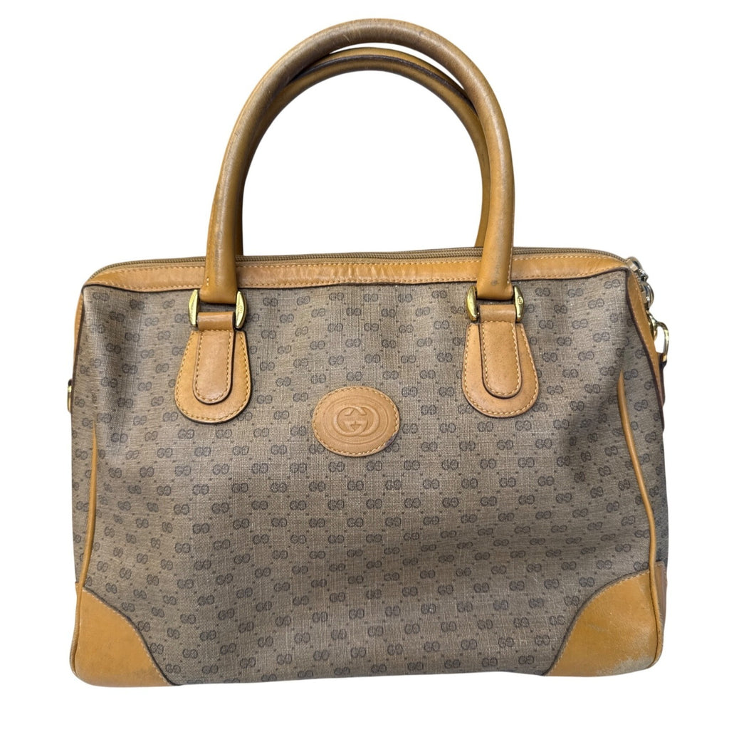 Gucci Vintage Brown GG Monogram Canvas & Leather Tote Handbag