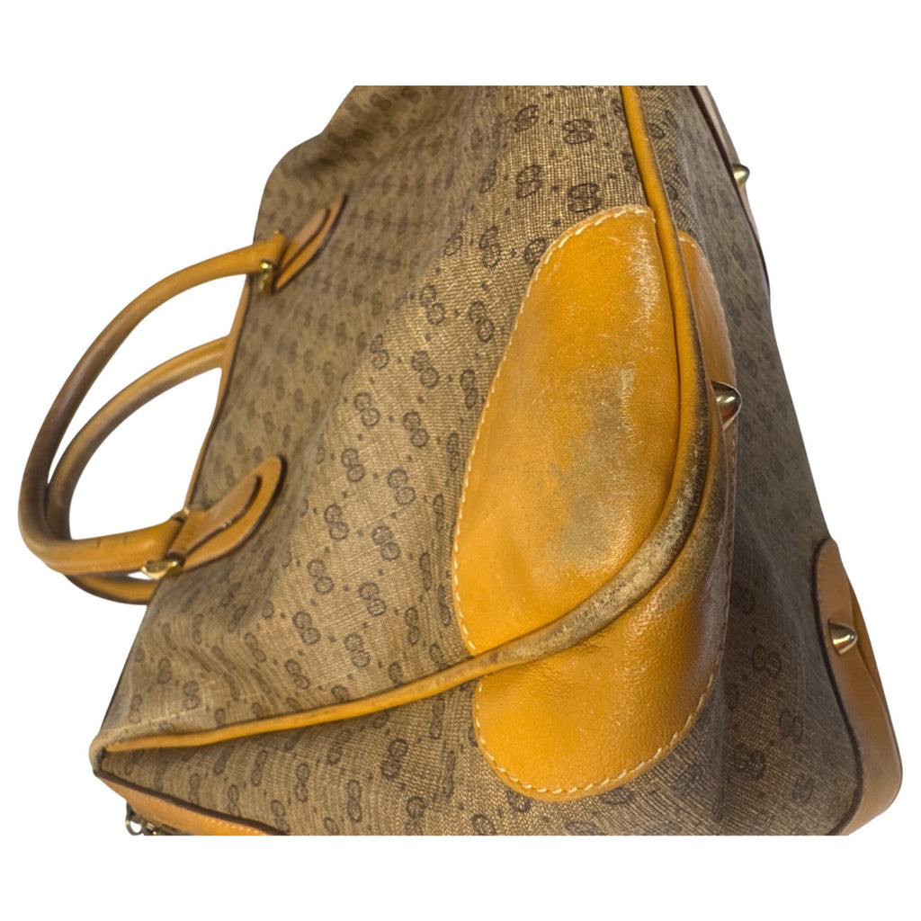 Gucci Vintage Brown GG Monogram Canvas & Leather Tote Handbag