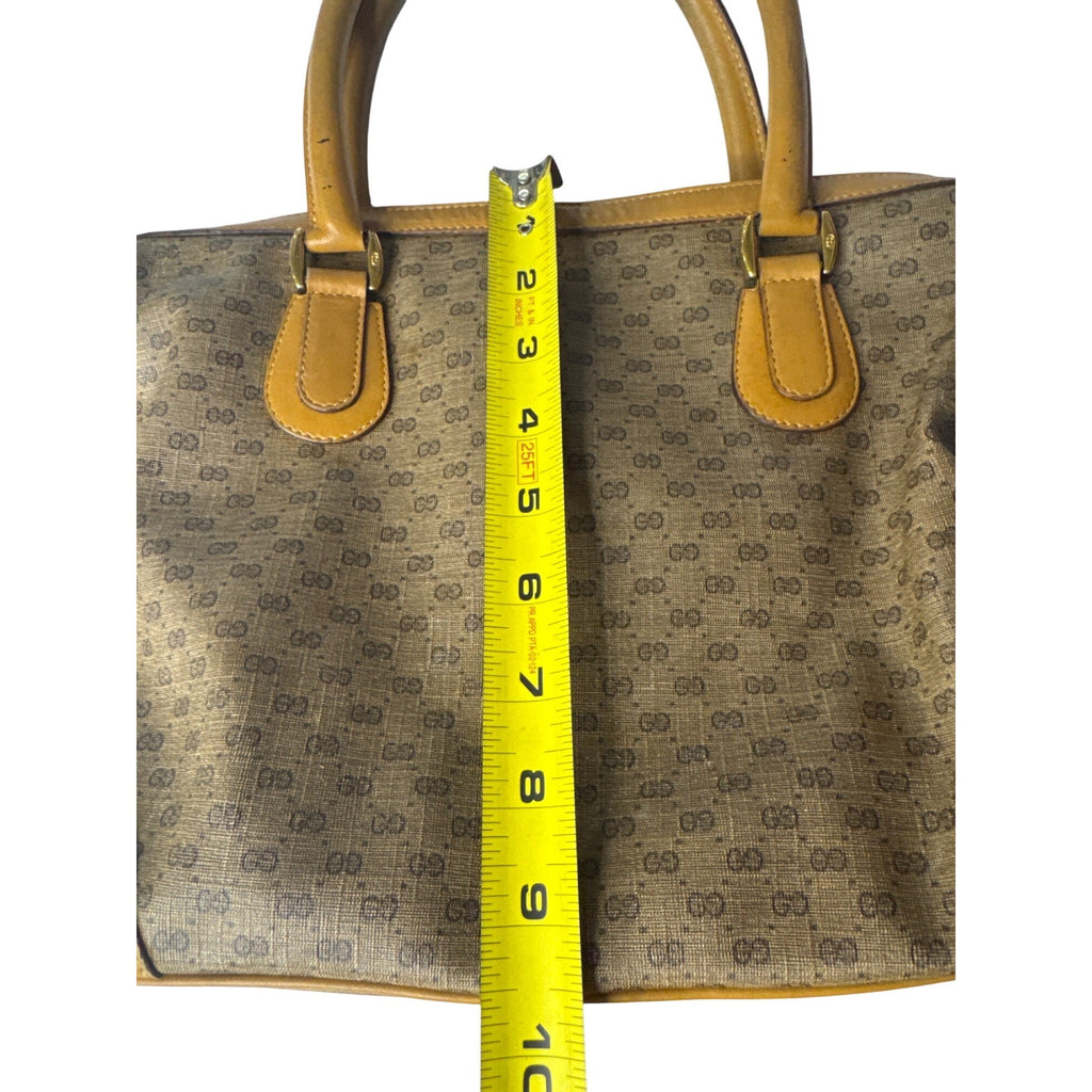 Gucci Vintage Brown GG Monogram Canvas & Leather Tote Handbag