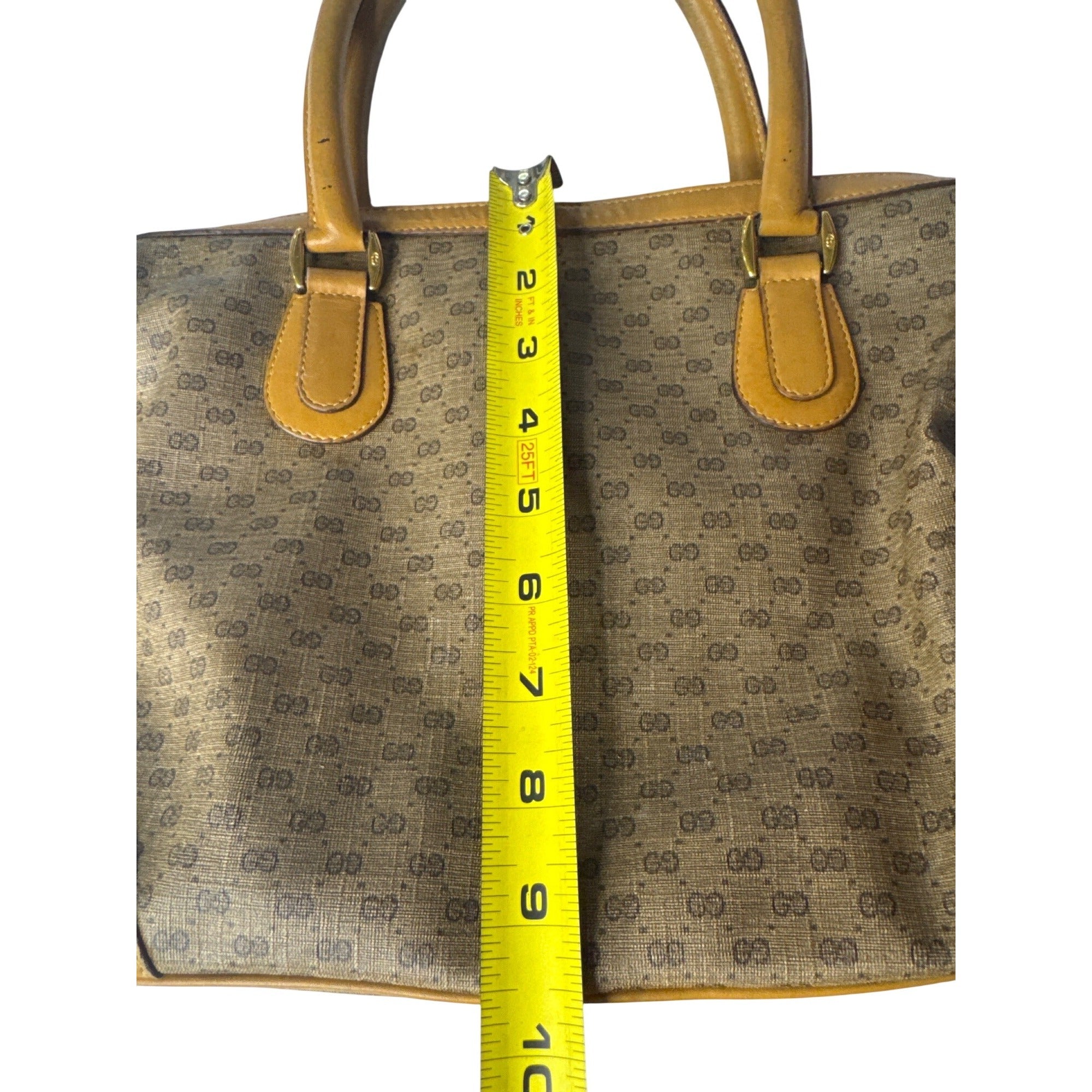 Gucci Vintage Brown GG Monogram Canvas & Leather Tote Handbag