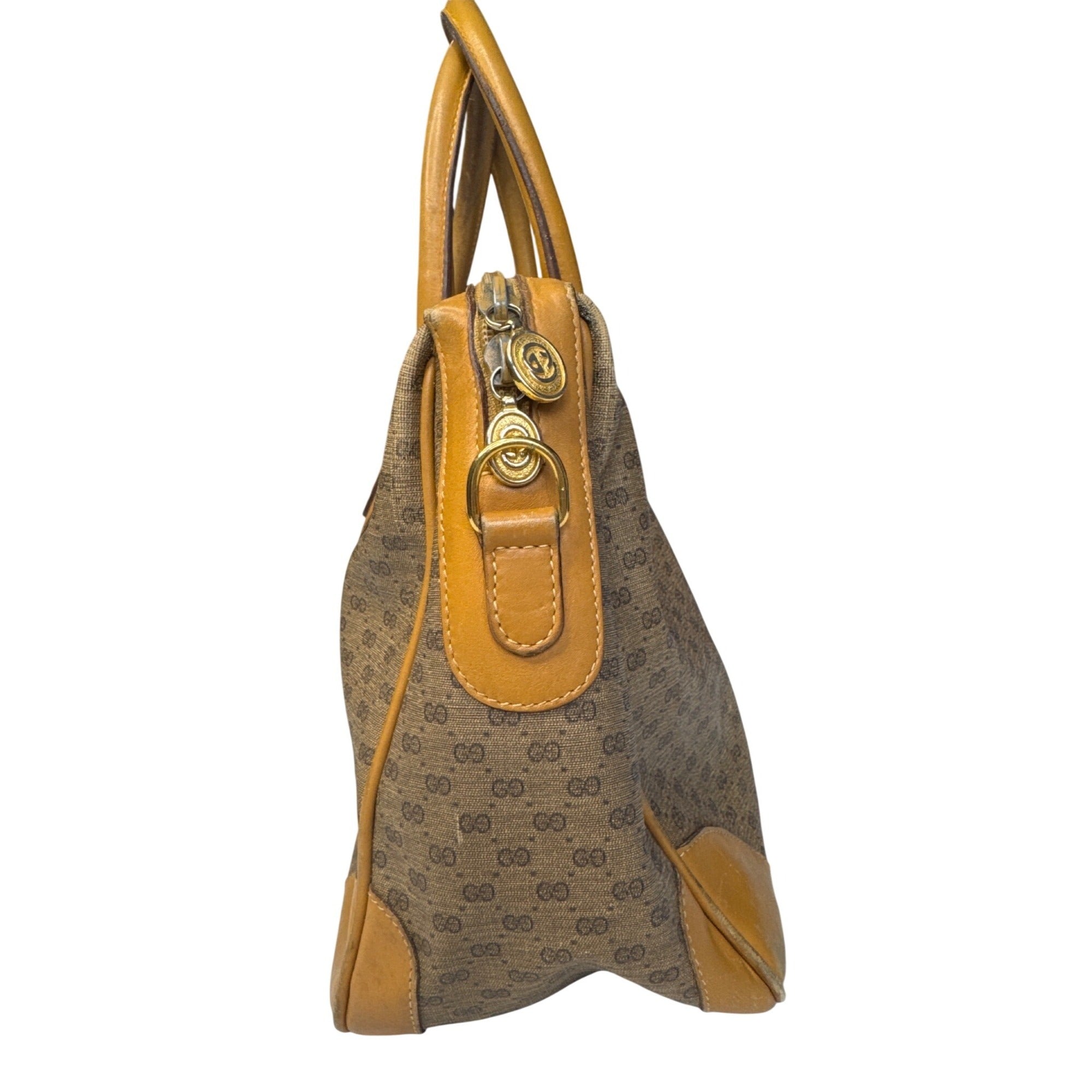 Gucci Vintage Brown GG Monogram Canvas & Leather Tote Handbag