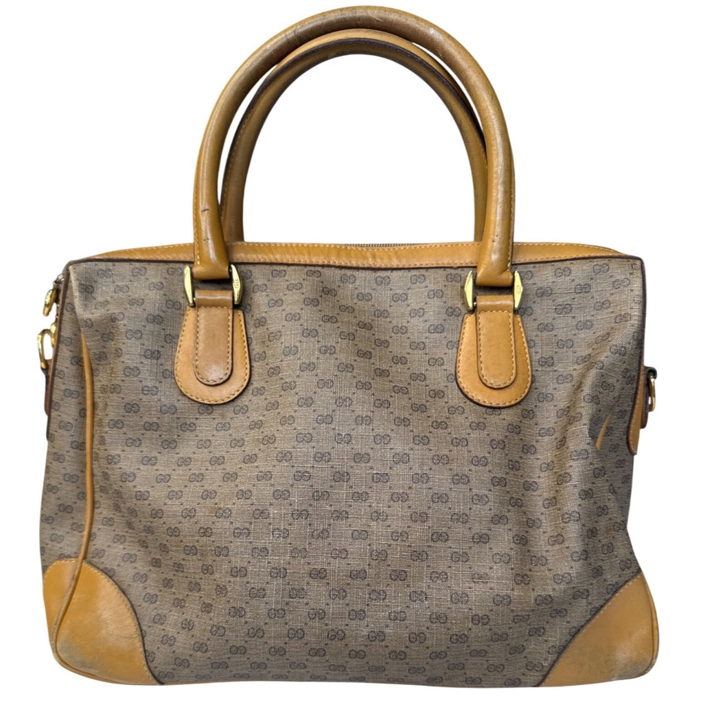Gucci Vintage Brown GG Monogram Canvas & Leather Tote Handbag