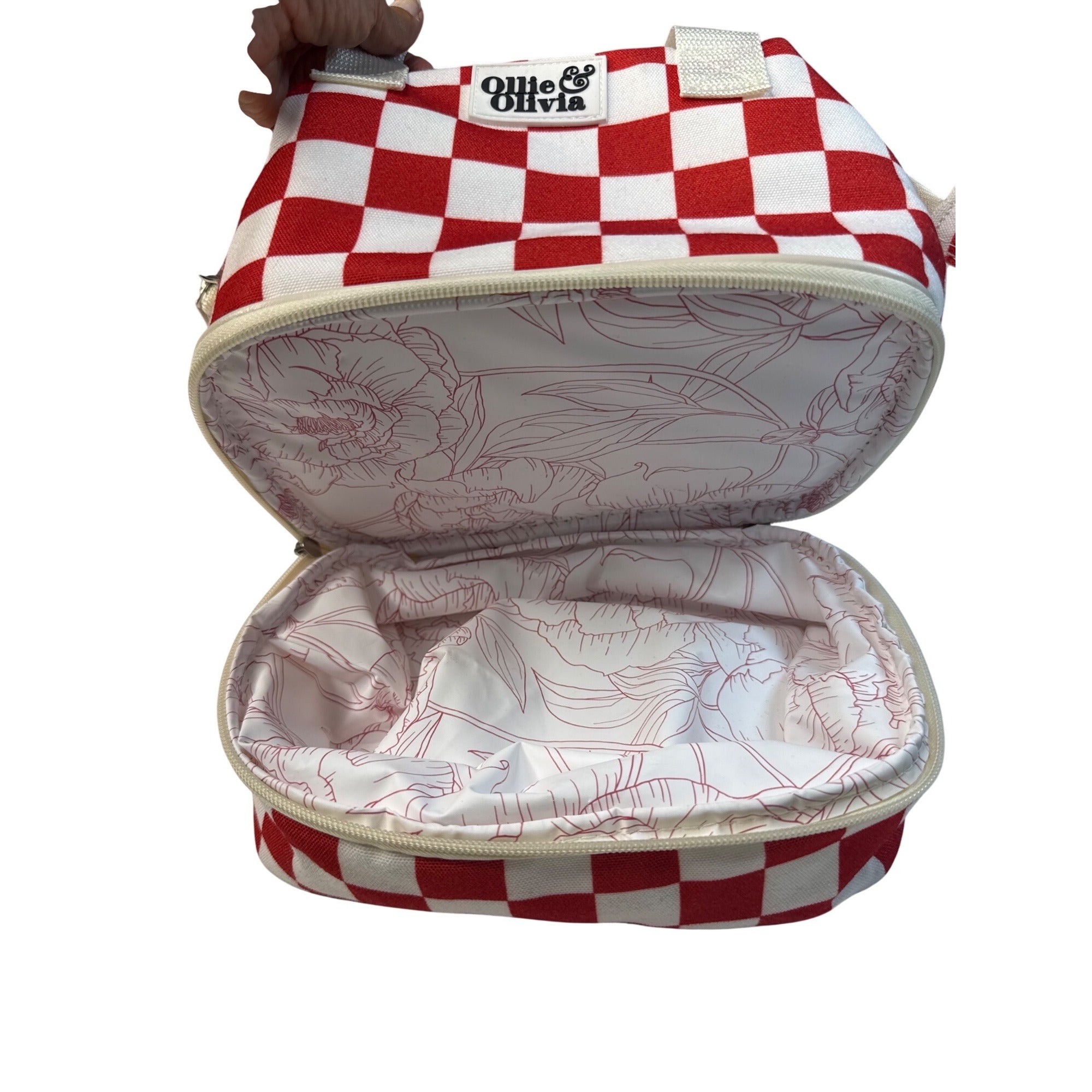 Red & White Checkered Ollie & Olivia Small Crossbody Tote Bag With Adjustable Strap
