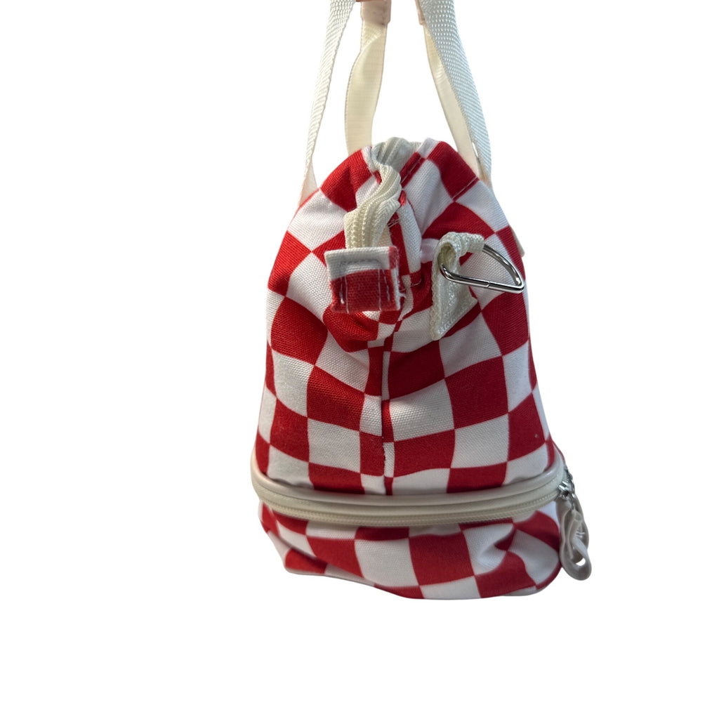 Red & White Checkered Ollie & Olivia Small Crossbody Tote Bag With Adjustable Strap