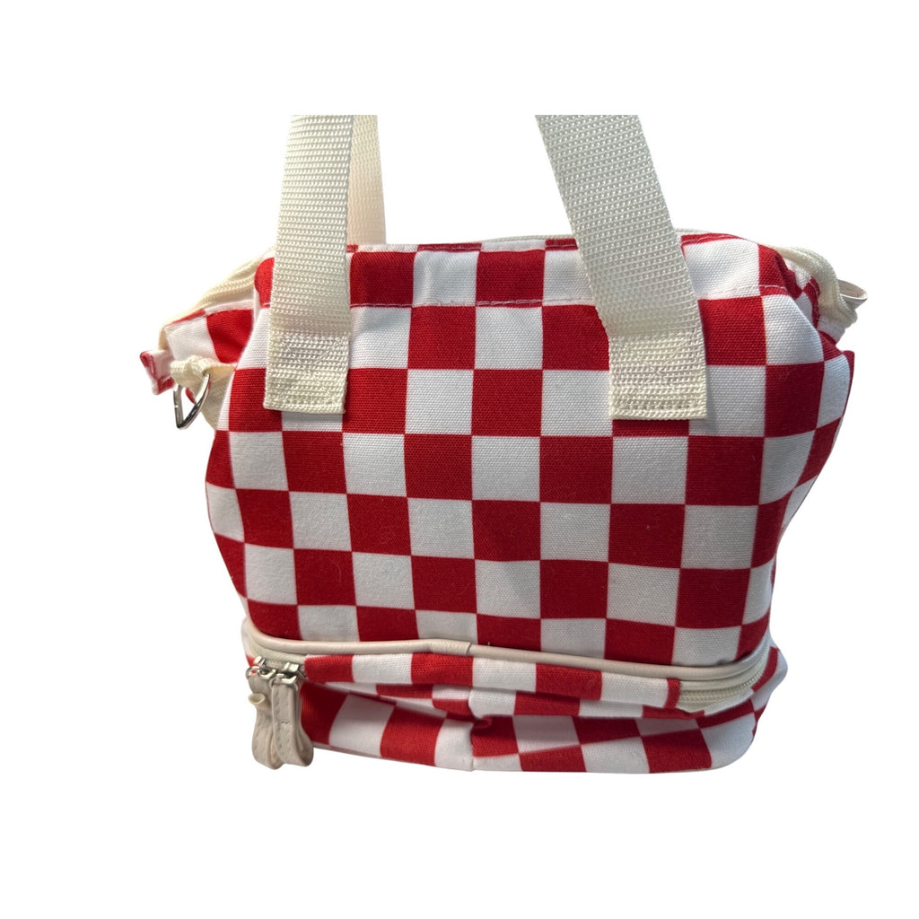 Red & White Checkered Ollie & Olivia Small Crossbody Tote Bag With Adjustable Strap