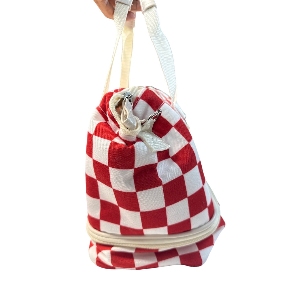 Red & White Checkered Ollie & Olivia Small Crossbody Tote Bag With Adjustable Strap