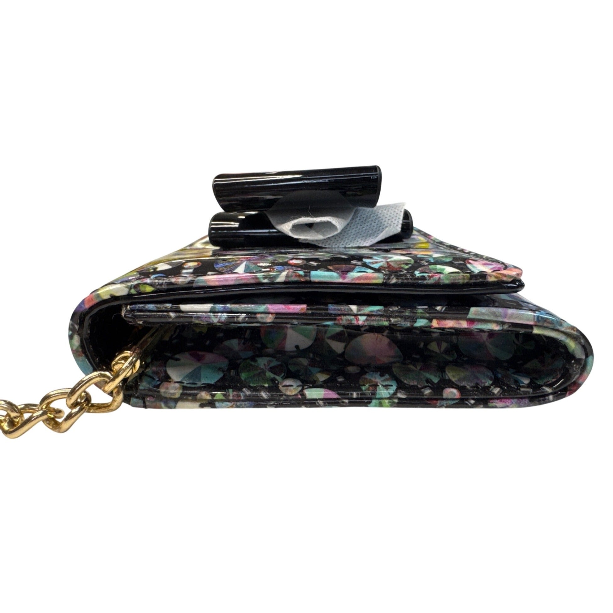 NWT Betsey Johnson Gem Bow Crossbody Purse W/Floral Interior Gold Chain Strap