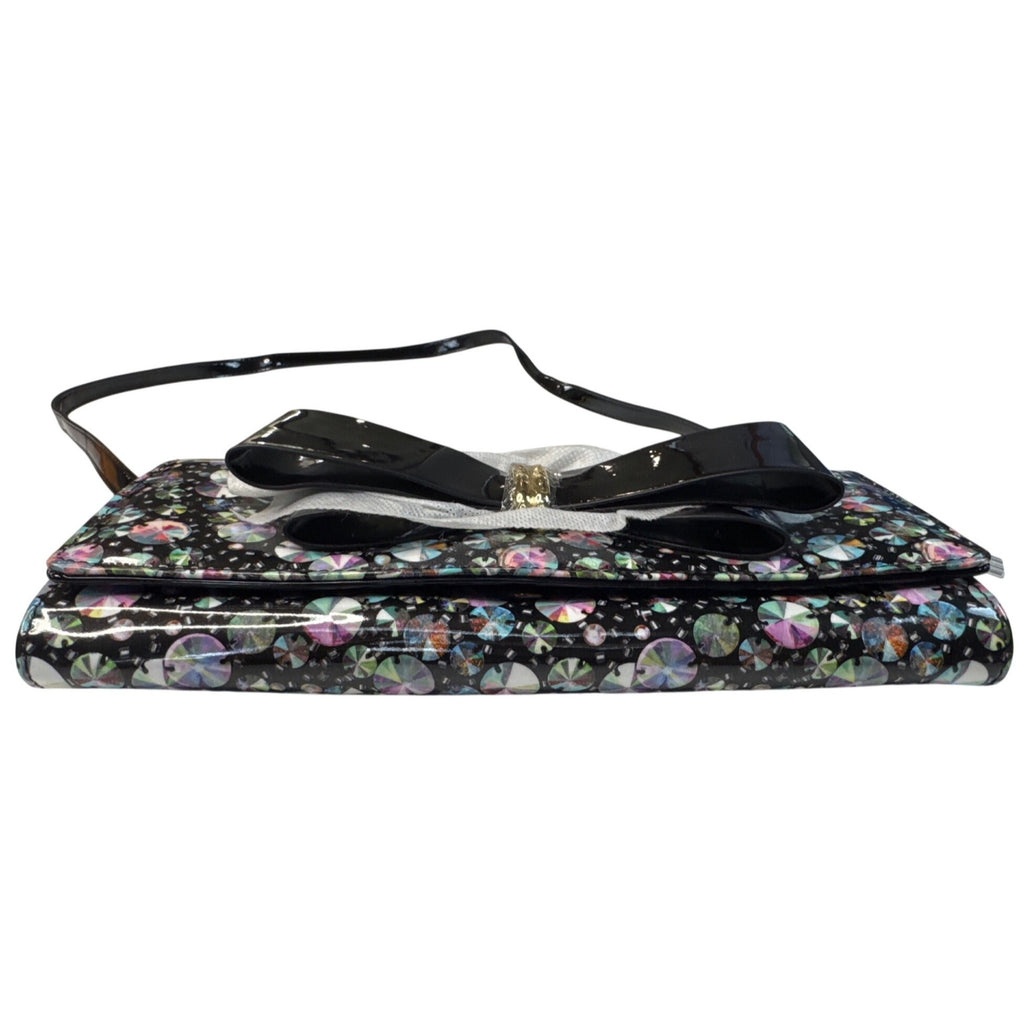 NWT Betsey Johnson Gem Bow Crossbody Purse W/Floral Interior Gold Chain Strap