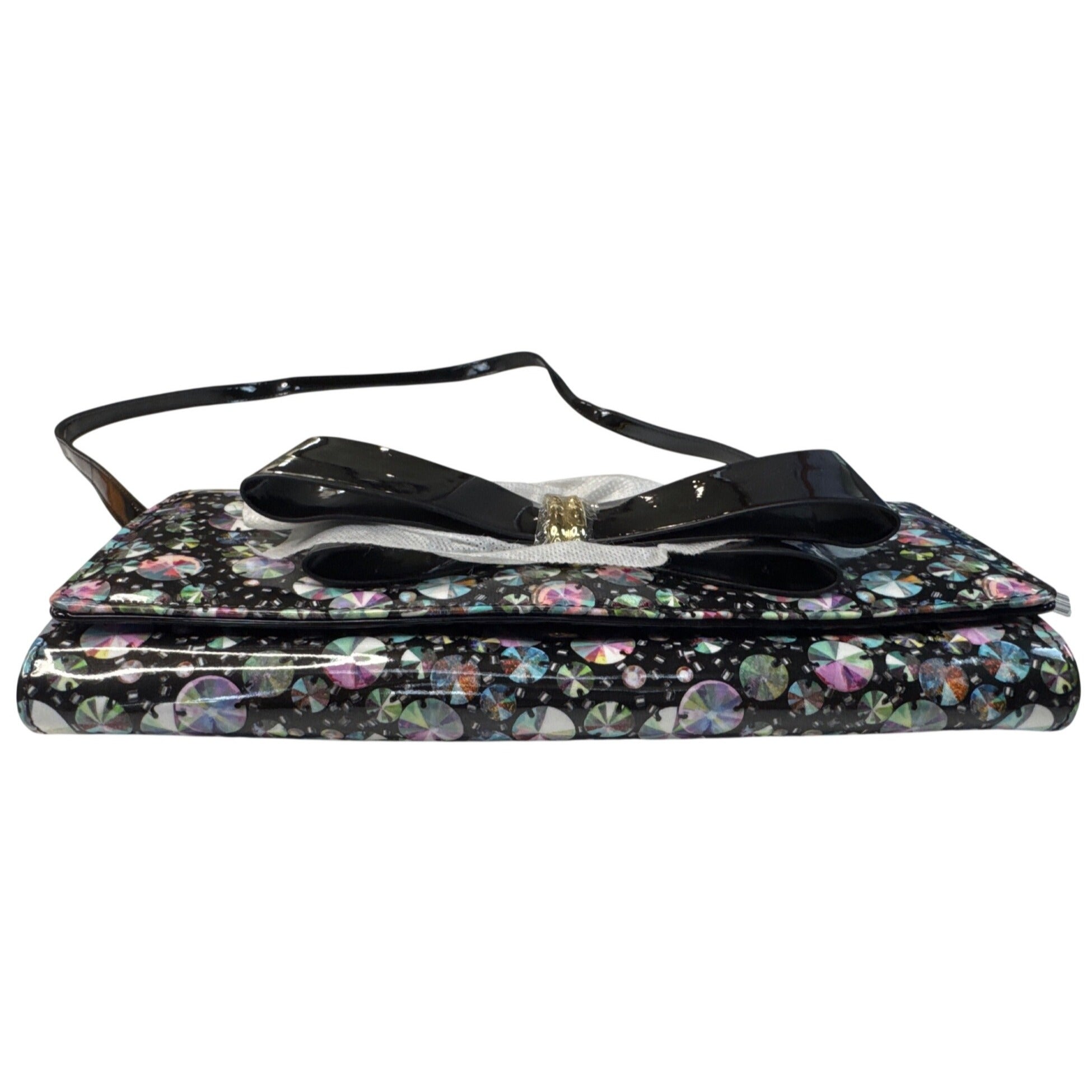NWT Betsey Johnson Gem Bow Crossbody Purse W/Floral Interior Gold Chain Strap