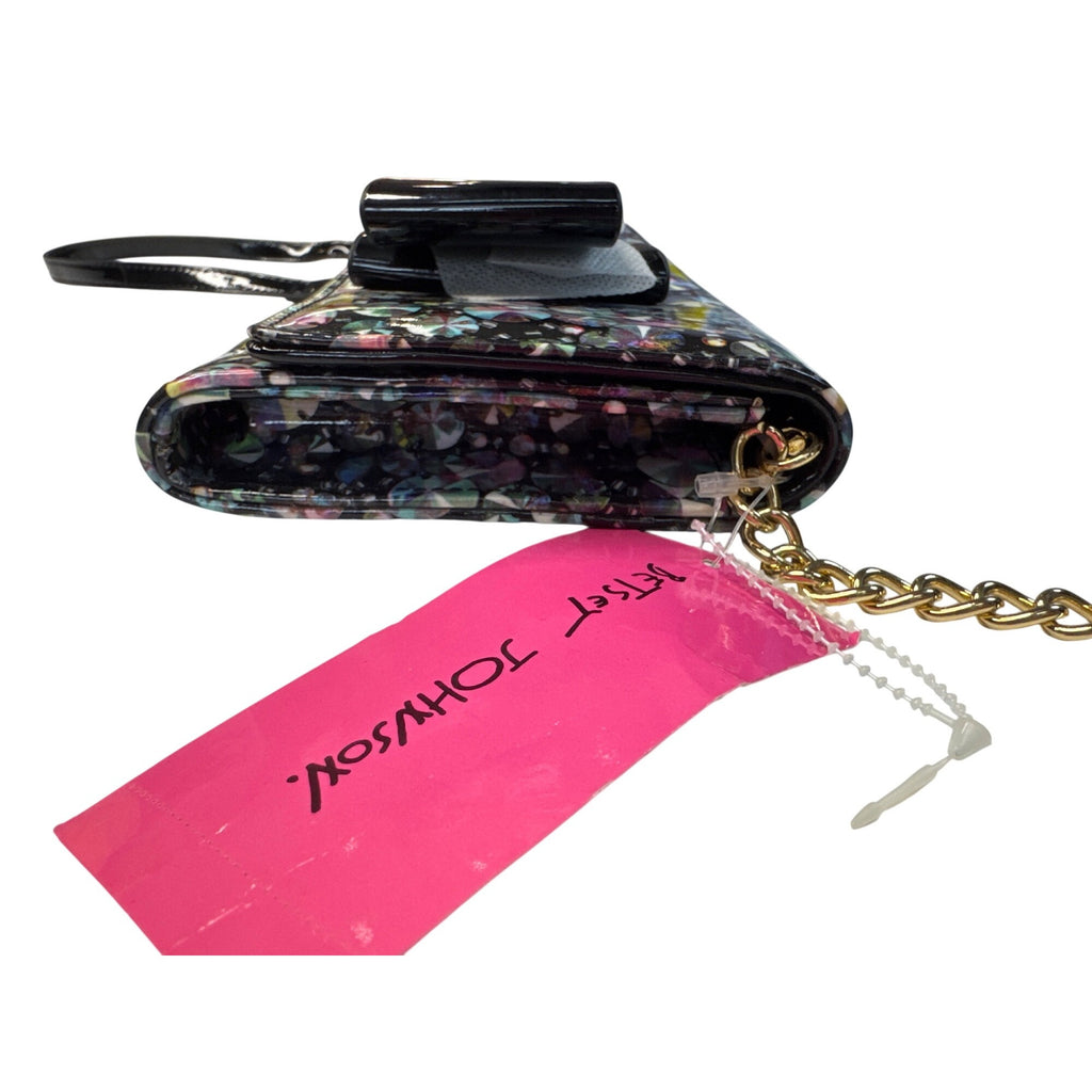 NWT Betsey Johnson Gem Bow Crossbody Purse W/Floral Interior Gold Chain Strap