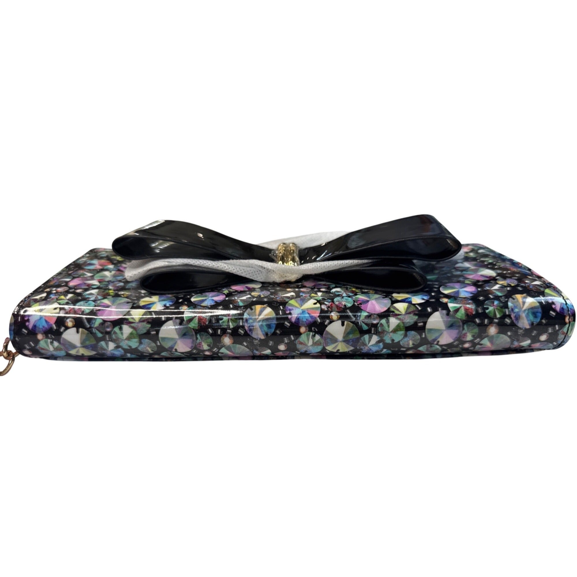 NWT Betsey Johnson Gem Bow Crossbody Purse W/Floral Interior Gold Chain Strap
