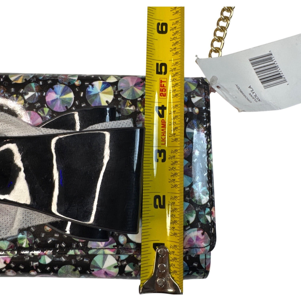 NWT Betsey Johnson Gem Bow Crossbody Purse W/Floral Interior Gold Chain Strap