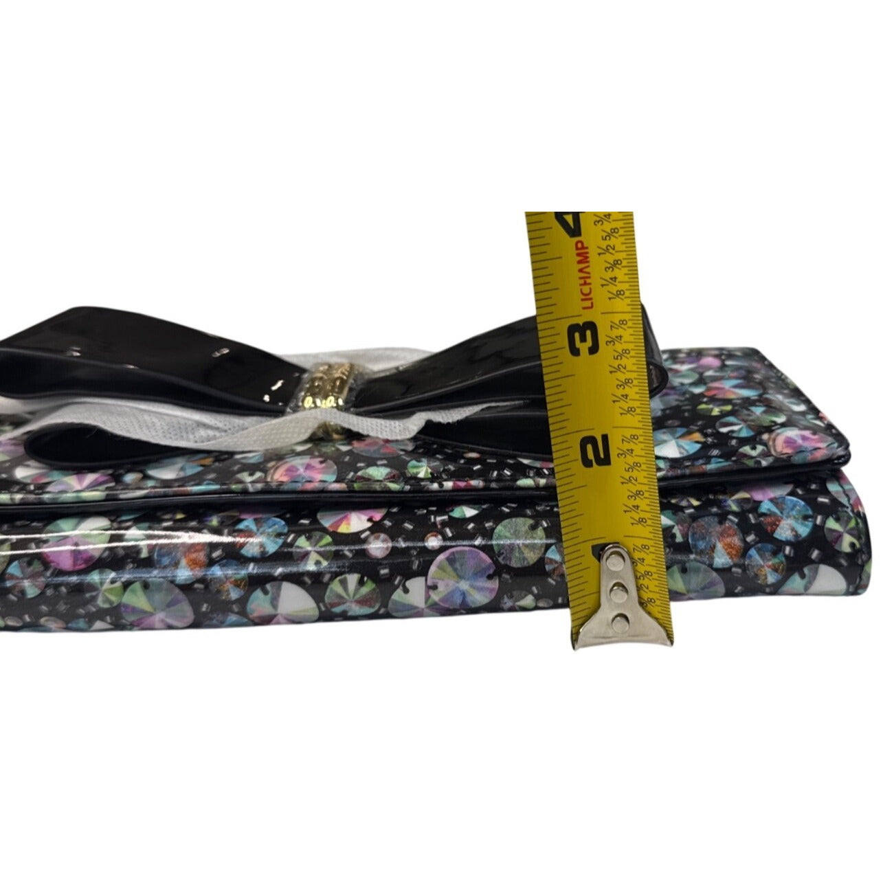 NWT Betsey Johnson Gem Bow Crossbody Purse W/Floral Interior Gold Chain Strap