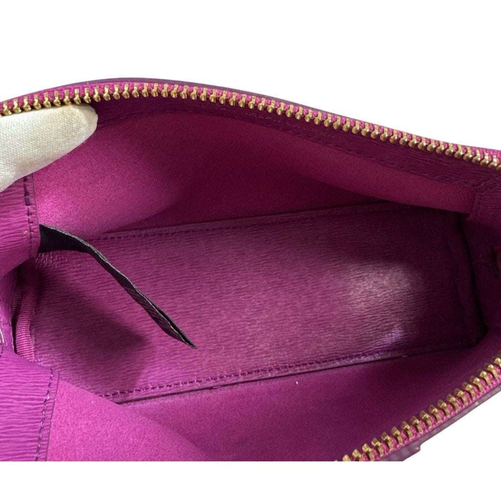 Ralph Lauren Purple Leather Cosmetic Bag W/Gold Zipper & Monogrammed RLL Logo