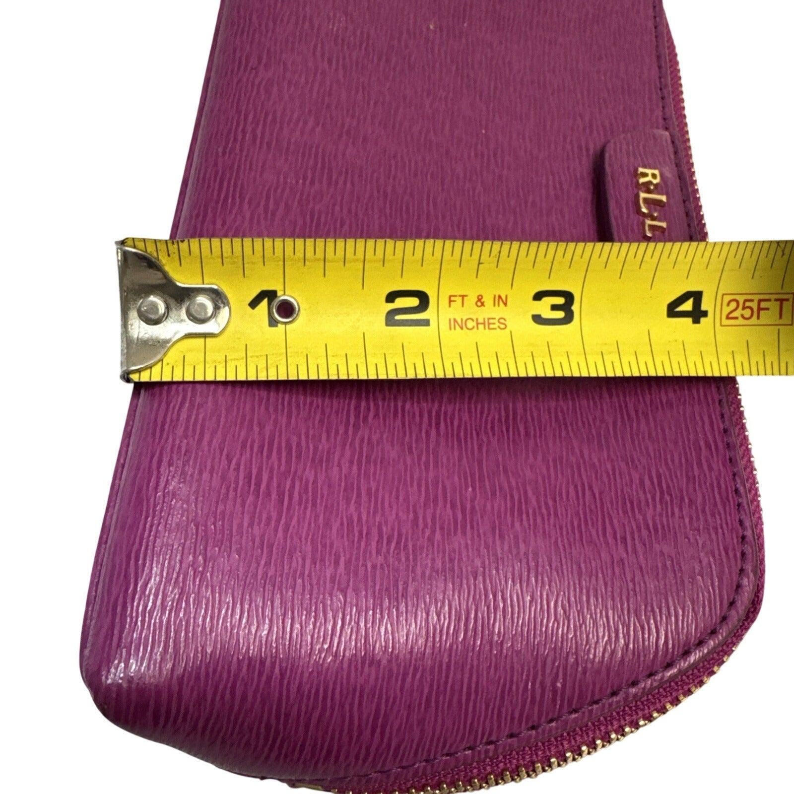 Ralph Lauren Purple Leather Cosmetic Bag W/Gold Zipper & Monogrammed RLL Logo