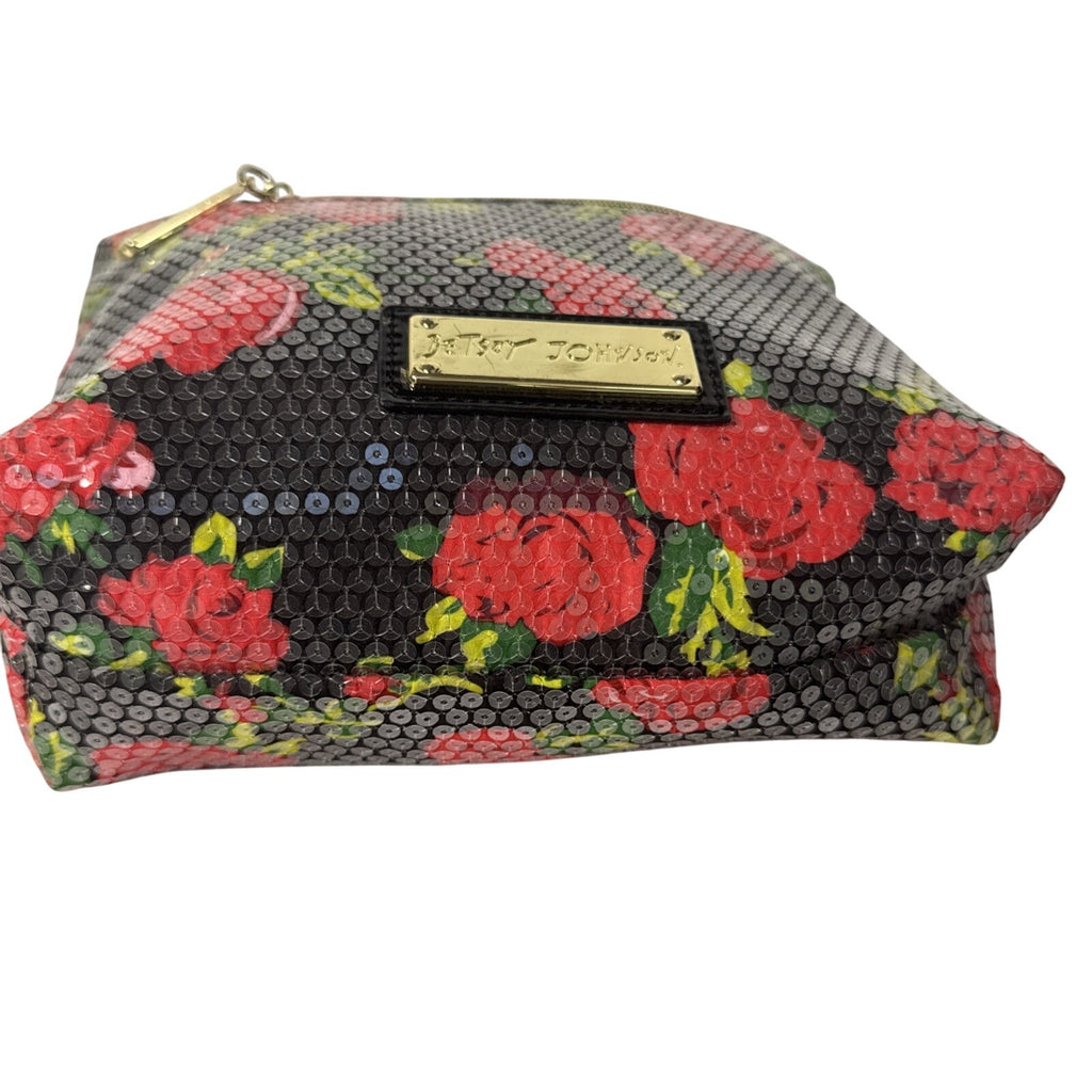 Betsey Johnson Floral Sequin Crossbody Bag With Zipper Pockets & Adjustable Strap
