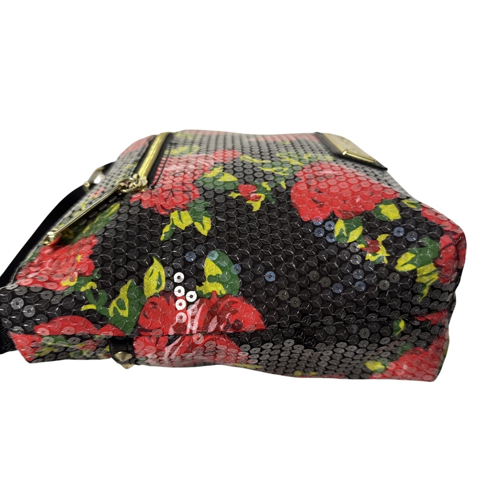 Betsey Johnson Floral Sequin Crossbody Bag With Zipper Pockets & Adjustable Strap