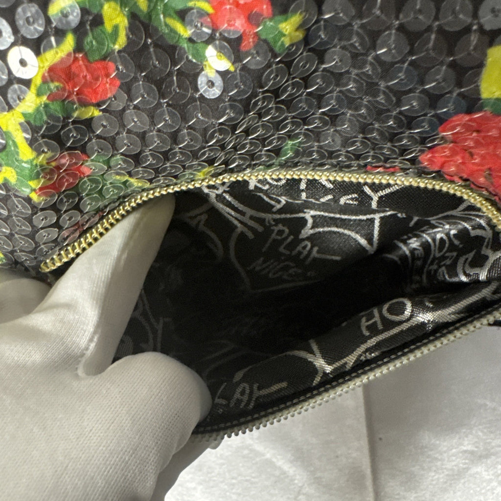 Betsey Johnson Floral Sequin Crossbody Bag With Zipper Pockets & Adjustable Strap
