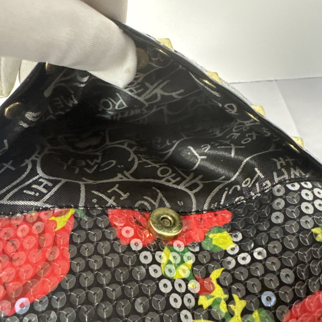 Betsey Johnson Floral Sequin Crossbody Bag With Zipper Pockets & Adjustable Strap