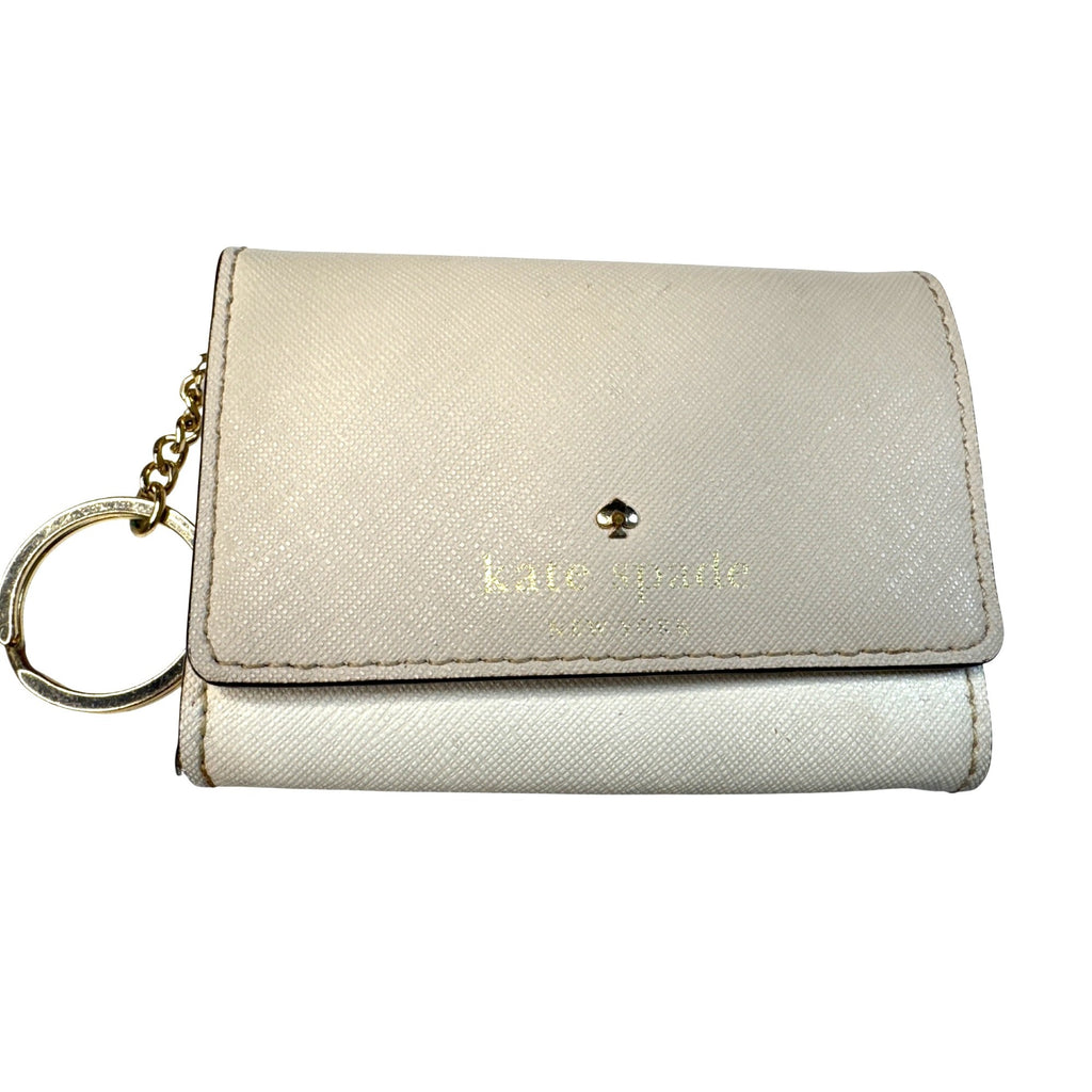 Kate Spade Beige Saffiano Leather Card Holder Wallet With Polka Dot Lining