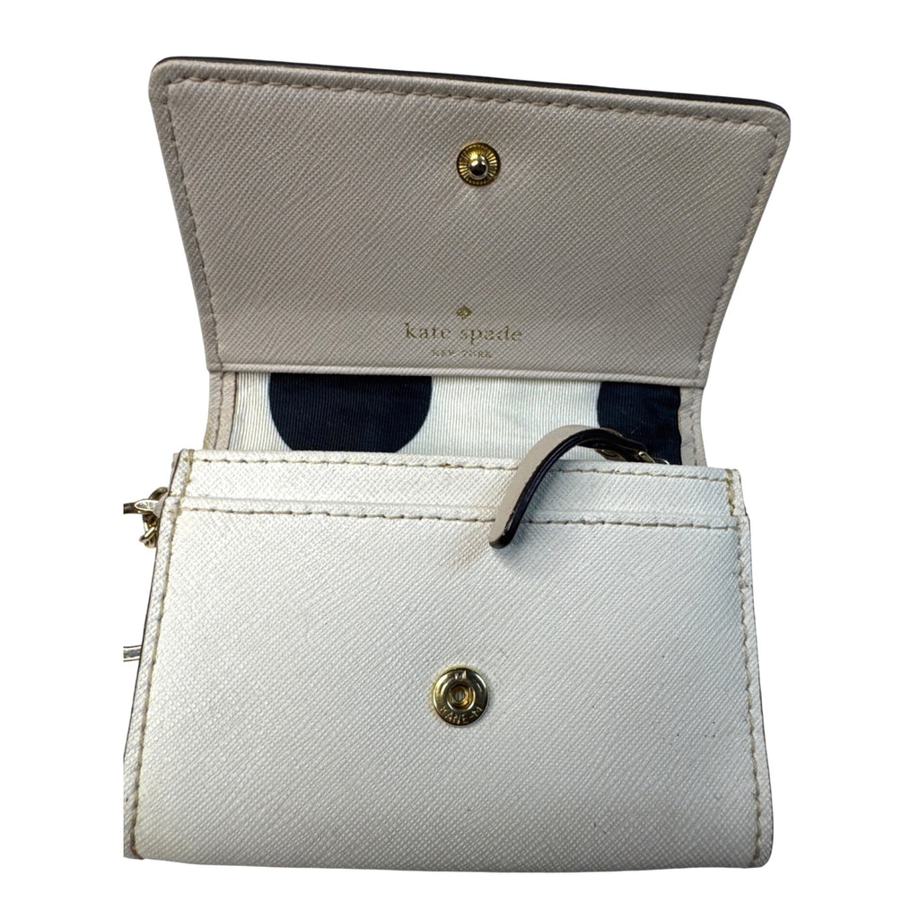 Kate Spade Beige Saffiano Leather Card Holder Wallet With Polka Dot Lining