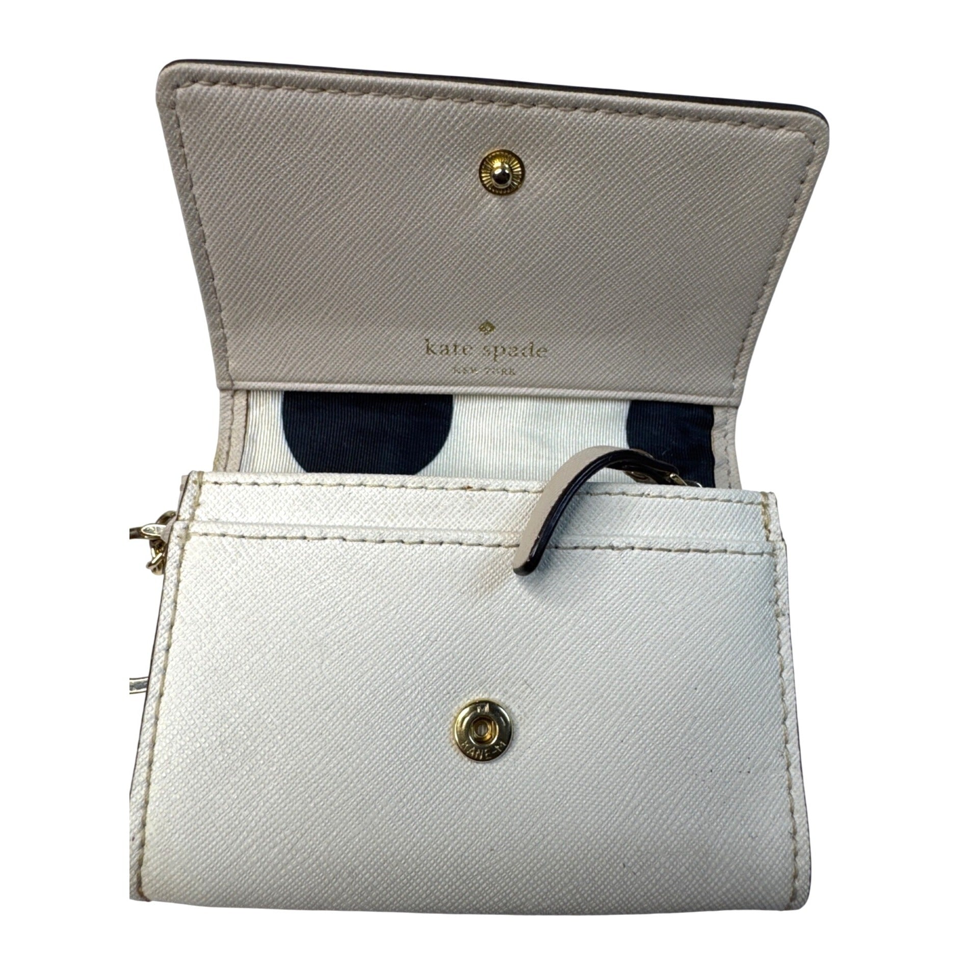 Kate Spade Beige Saffiano Leather Card Holder Wallet With Polka Dot Lining