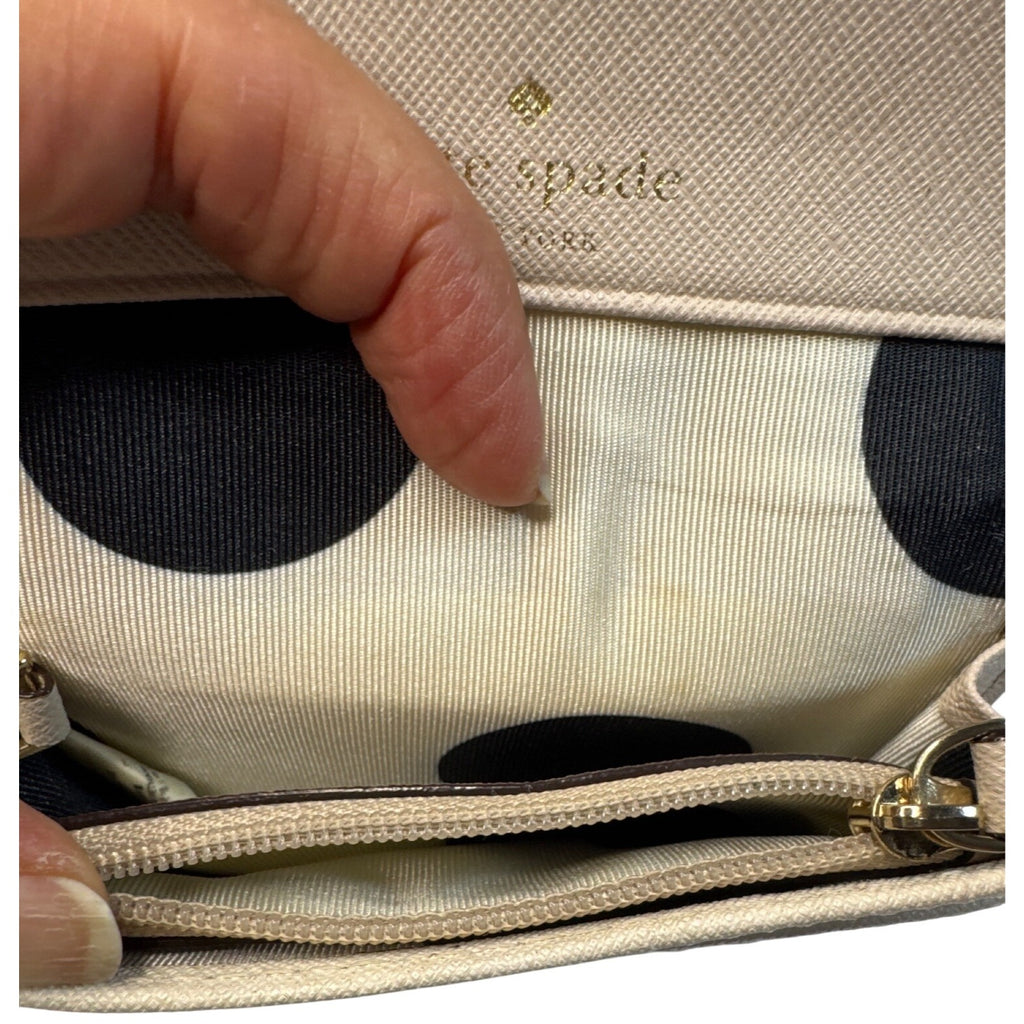 Kate Spade Beige Saffiano Leather Card Holder Wallet With Polka Dot Lining