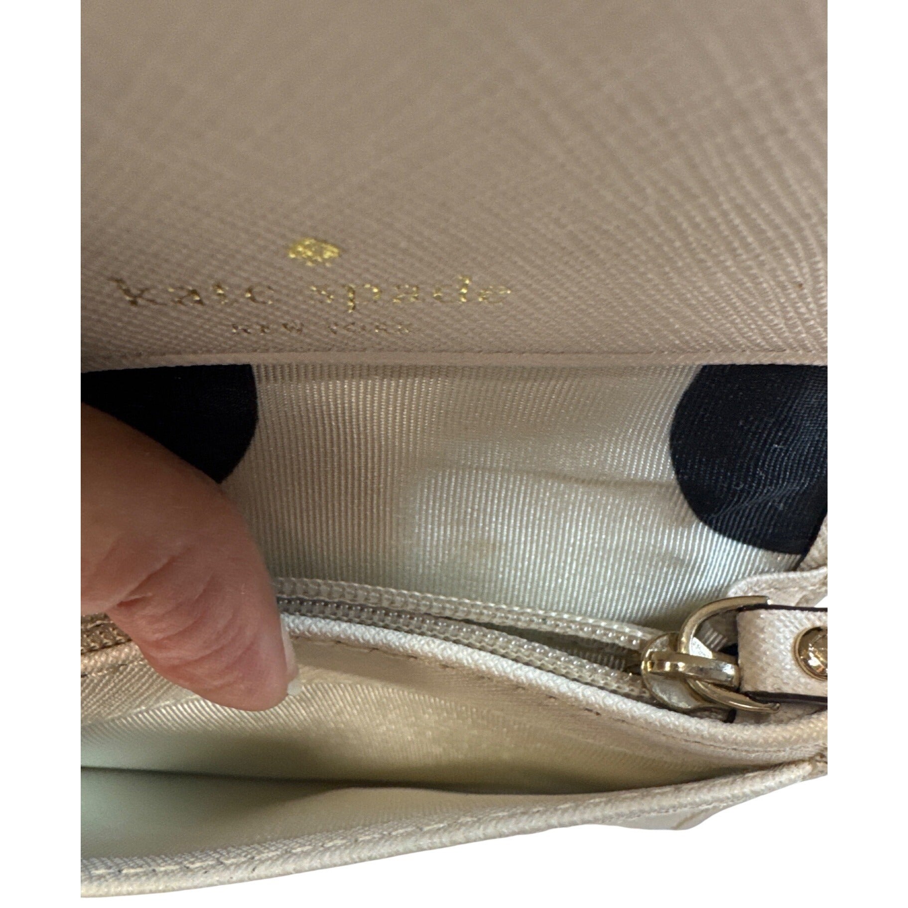Kate Spade Beige Saffiano Leather Card Holder Wallet With Polka Dot Lining