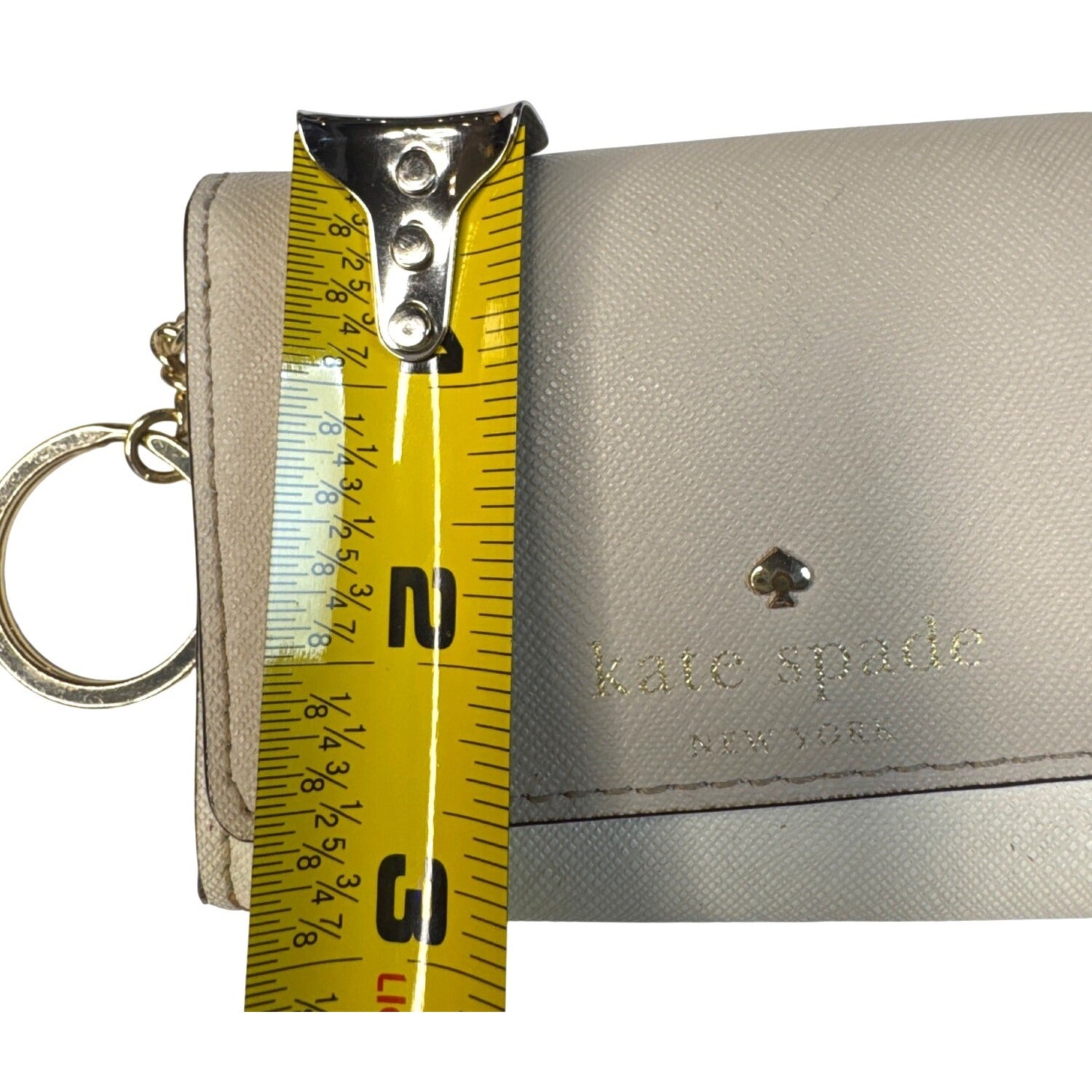 Kate Spade Beige Saffiano Leather Card Holder Wallet With Polka Dot Lining
