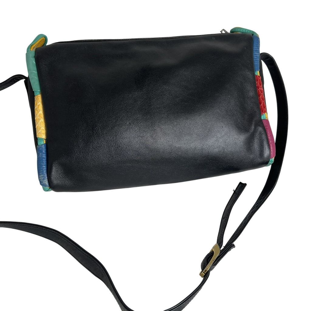 Danielle Nicole Black Leather Crossbody Bag With Colorful Geometric Patchwork & Adjustable Strap