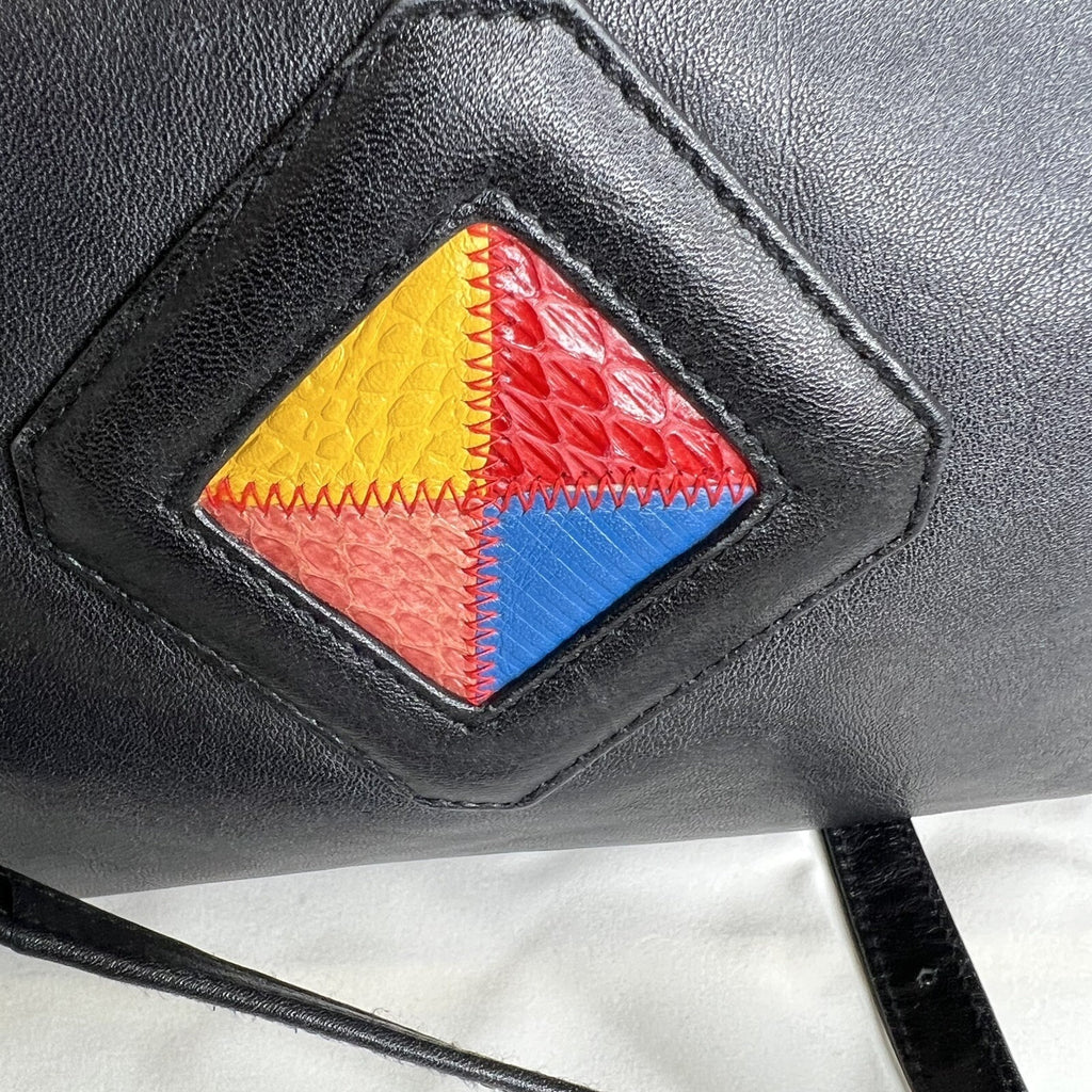 Danielle Nicole Black Leather Crossbody Bag With Colorful Geometric Patchwork & Adjustable Strap
