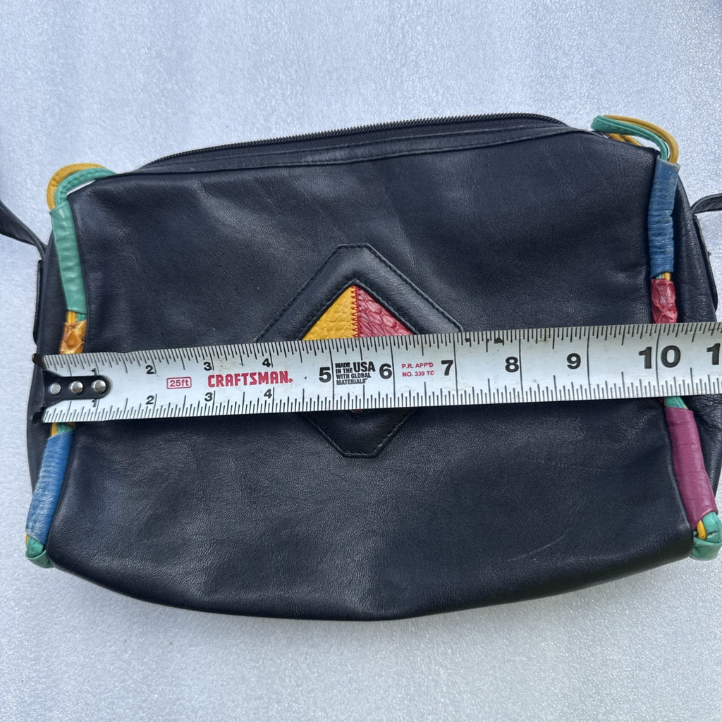 Danielle Nicole Black Leather Crossbody Bag With Colorful Geometric Patchwork & Adjustable Strap