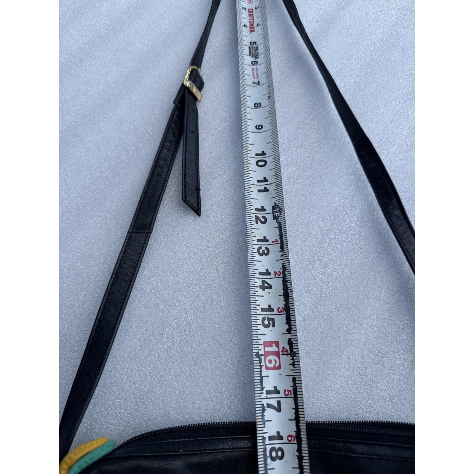 Danielle Nicole Black Leather Crossbody Bag With Colorful Geometric Patchwork & Adjustable Strap