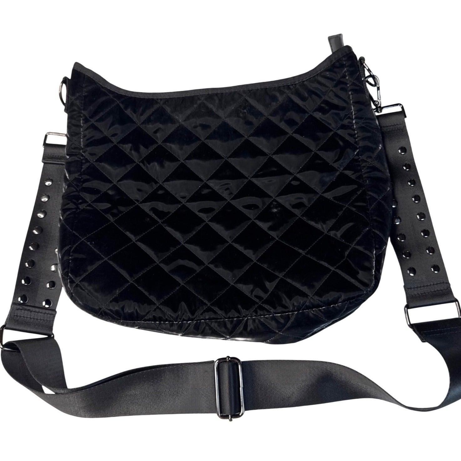 Haute Shore Quilted Black Crossbody Bag With Adjustable Strap & Interior Zipper Pocket