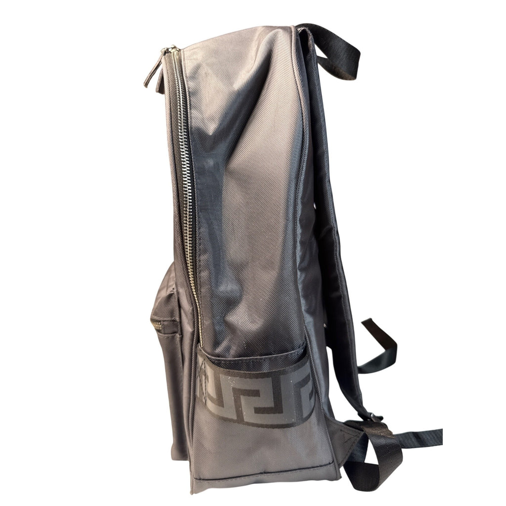 Versace Parfums Gray Backpack W/ Greek Key Straps Front Pocket