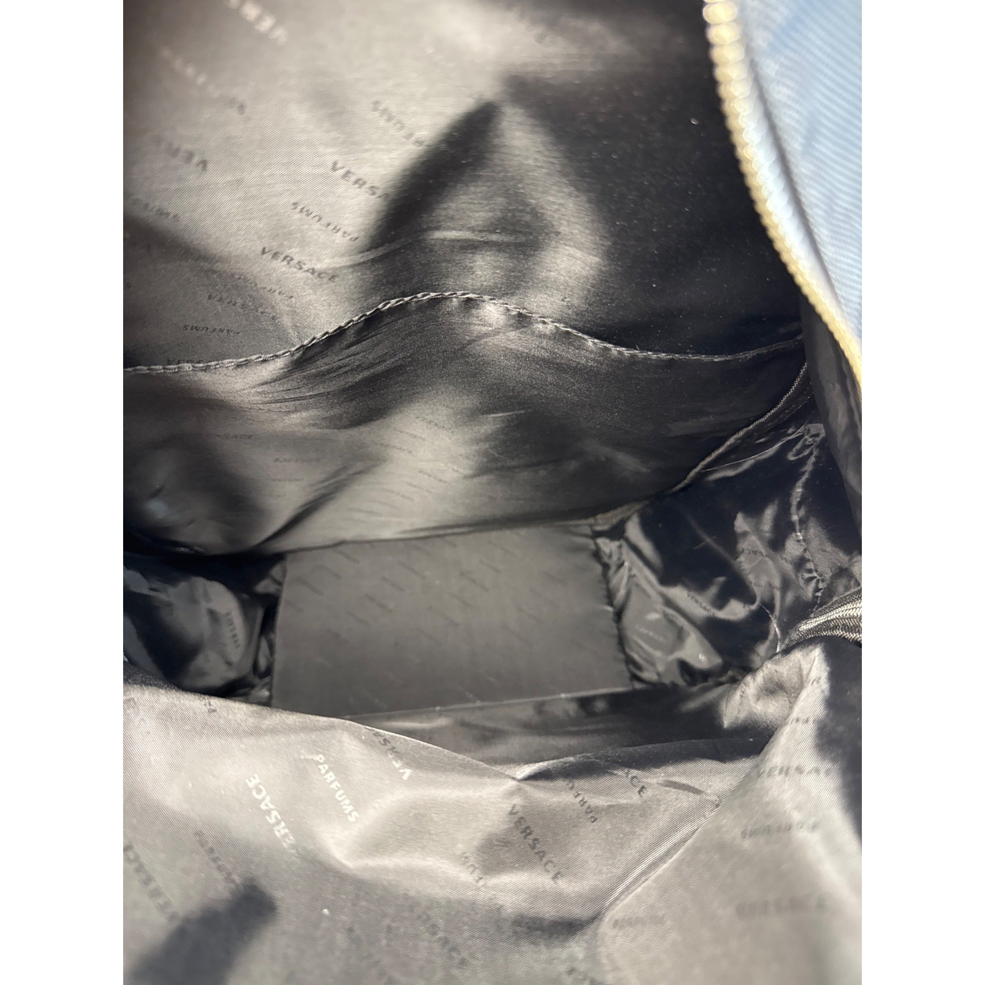 Versace Parfums Gray Backpack W/ Greek Key Straps Front Pocket