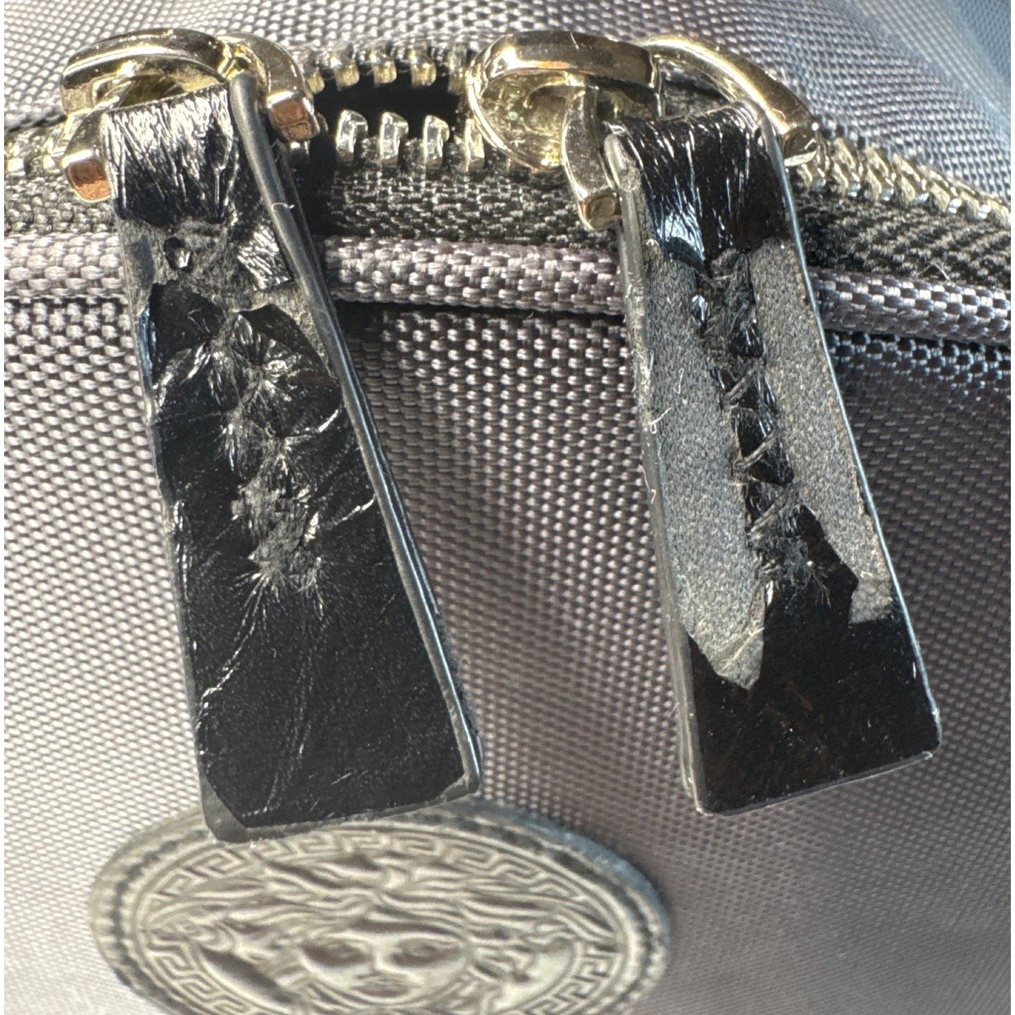 Versace Parfums Gray Backpack W/ Greek Key Straps Front Pocket