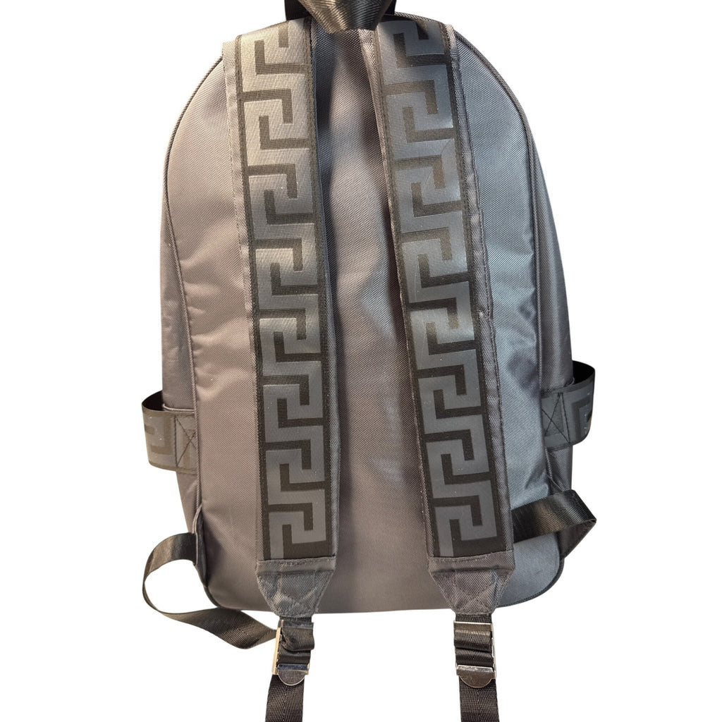Versace Parfums Gray Backpack W/ Greek Key Straps Front Pocket
