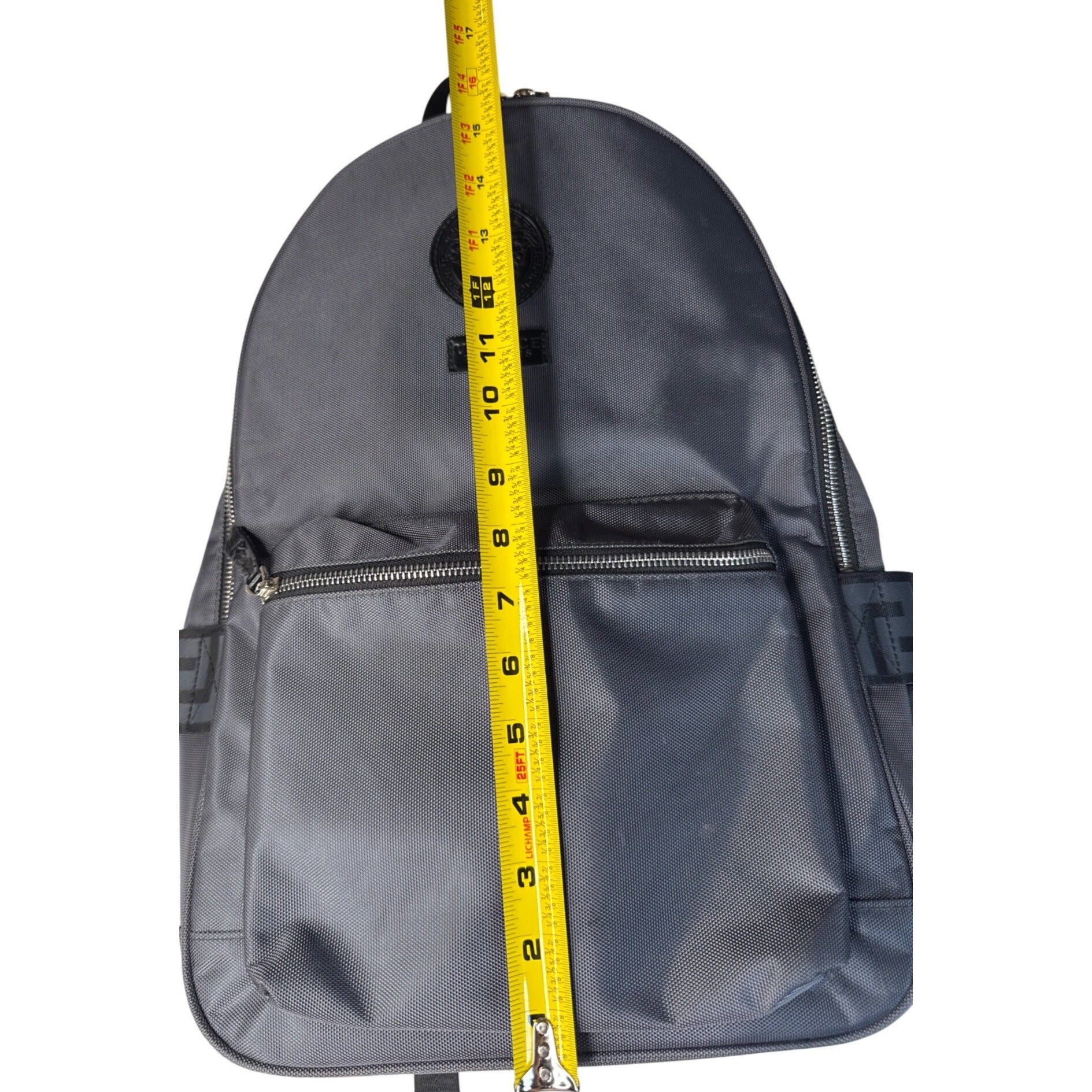 Versace Parfums Gray Backpack W/ Greek Key Straps Front Pocket