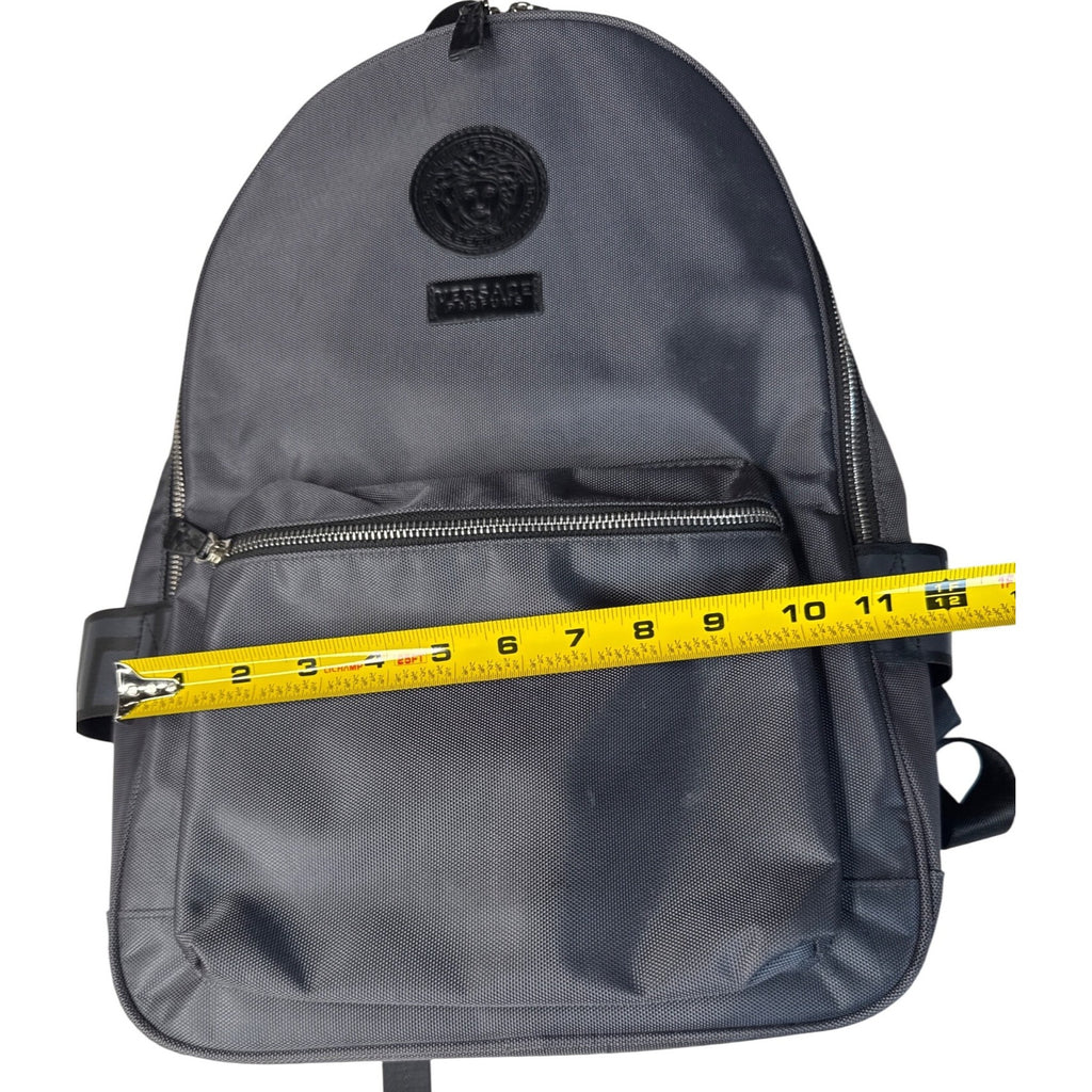 Versace Parfums Gray Backpack W/ Greek Key Straps Front Pocket